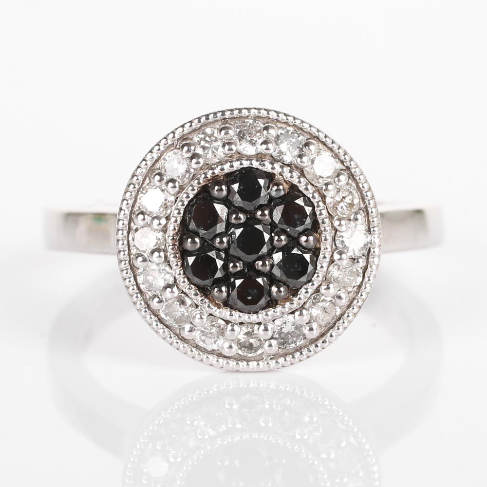 Sterling Silver Black and White Diamond Ring