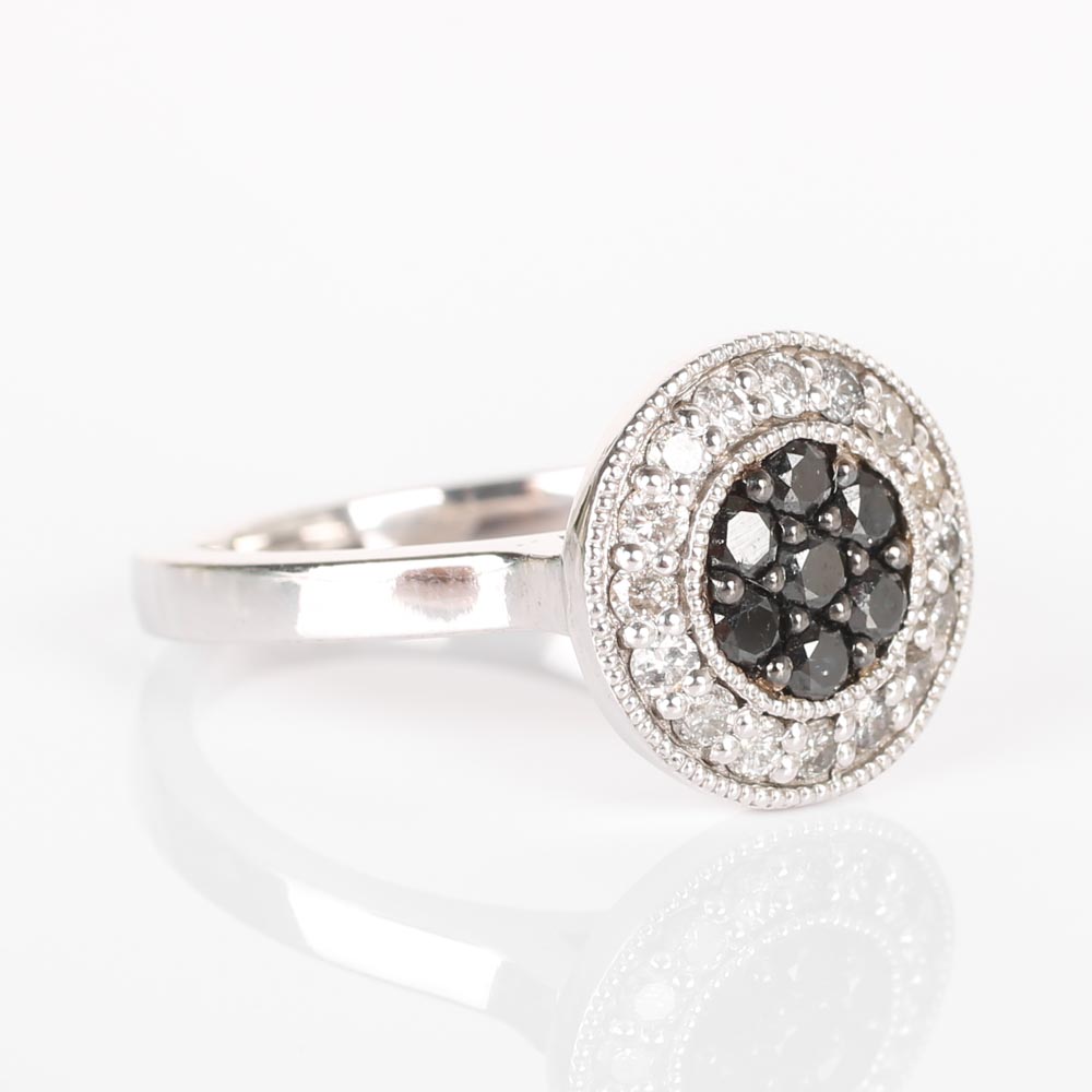 Sterling Silver Black and White Diamond Ring
