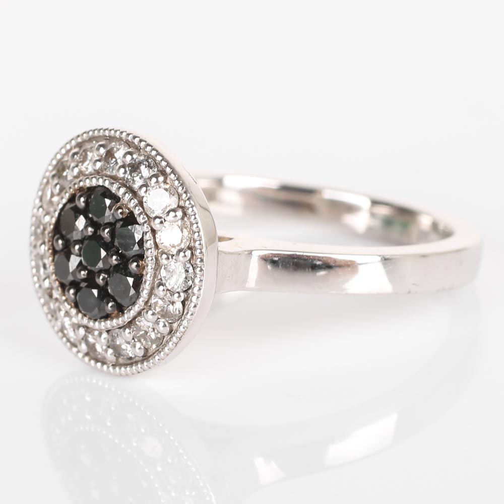 Sterling Silver Black and White Diamond Ring