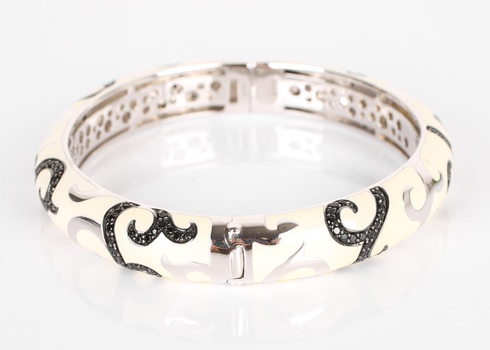 Belle Etoile Sterling Silver and Enamel Ring and Bangle Bracelet