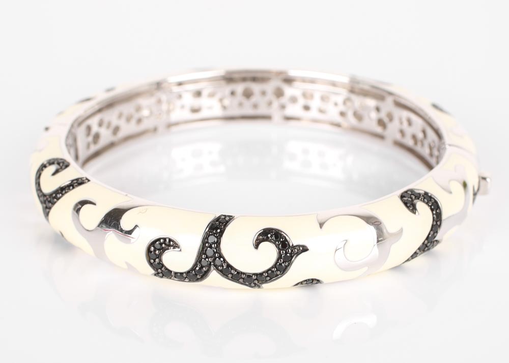 Belle Etoile Sterling Silver and Enamel Ring and Bangle Bracelet