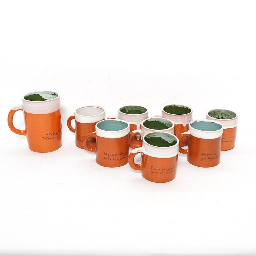 Grouping of Hand Thrown Stoneware Mugs