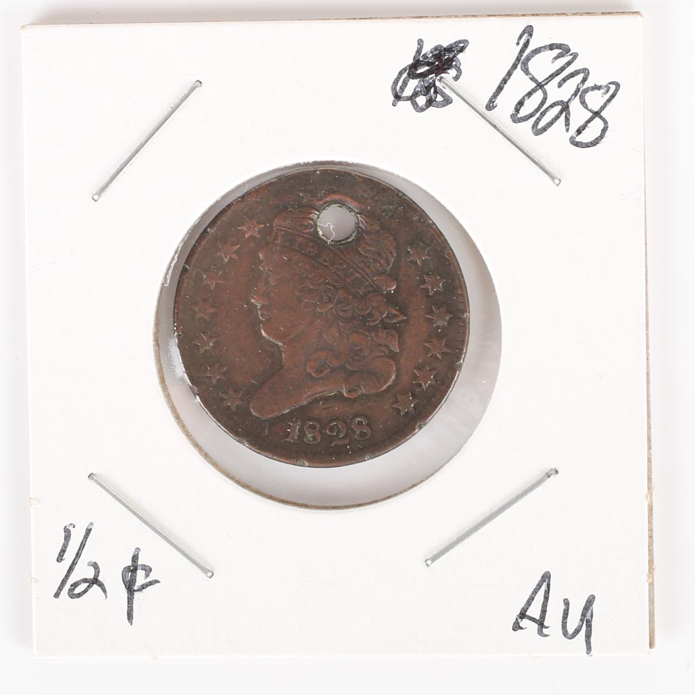 1828 Cassic Head Half Cent,13 Star Variety