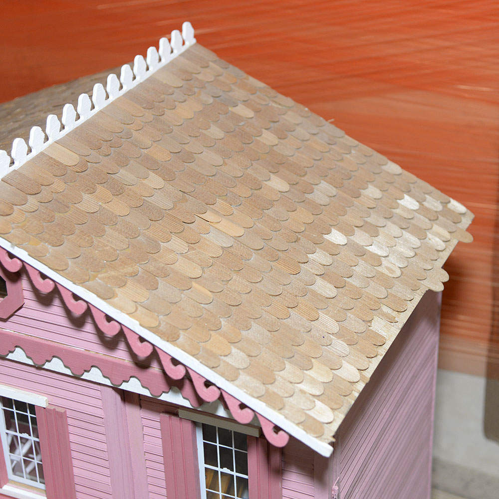 Handmade Three-Story Pink Wooden Dollhouse With Miniature Furniture