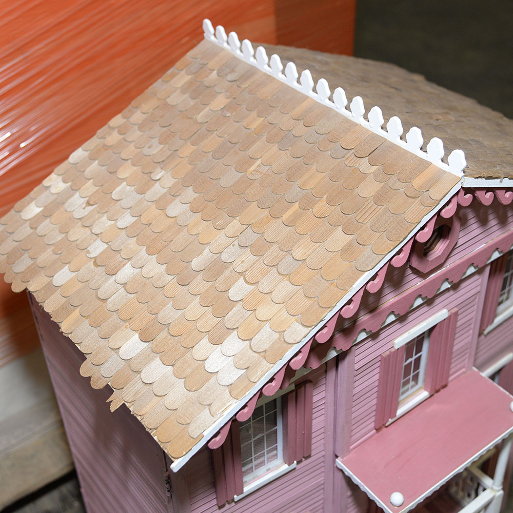 Handmade Three-Story Pink Wooden Dollhouse With Miniature Furniture
