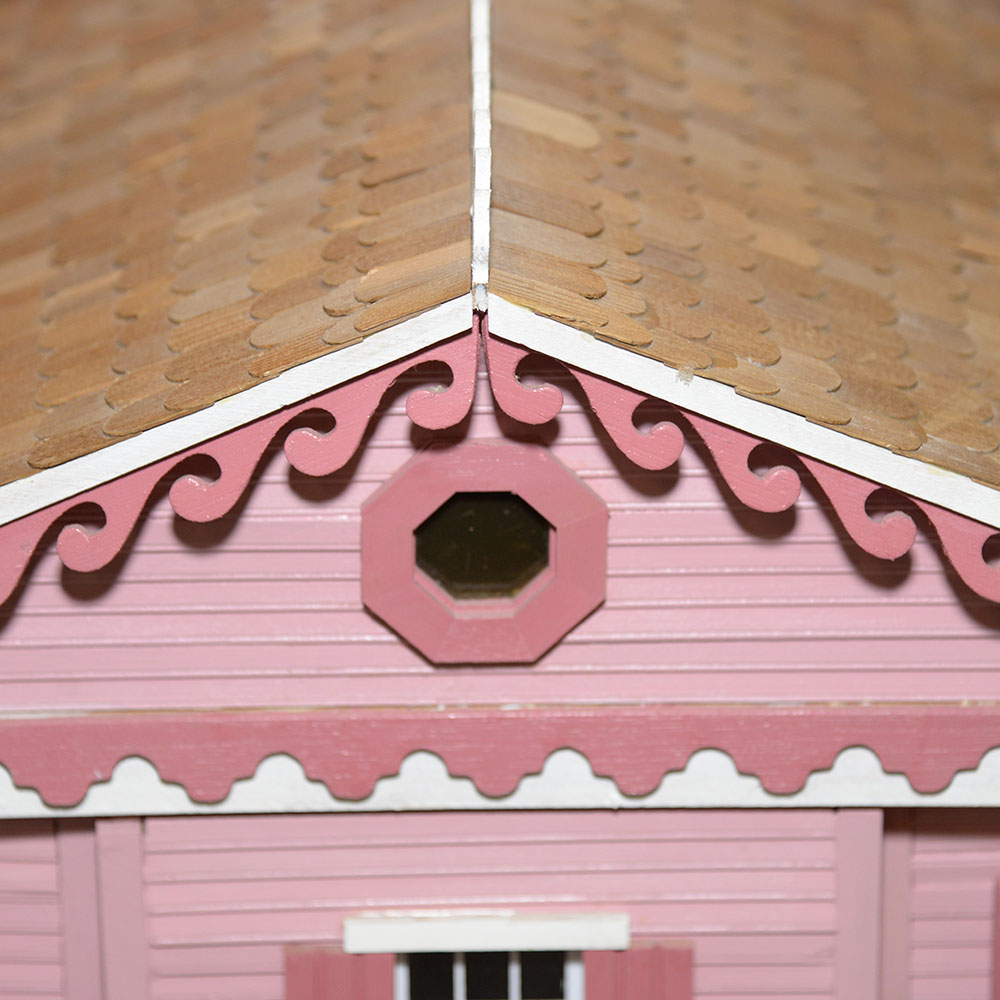 Handmade Three-Story Pink Wooden Dollhouse With Miniature Furniture