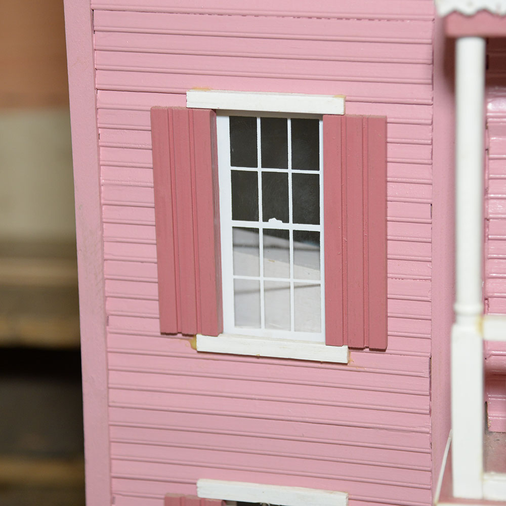 Handmade Three-Story Pink Wooden Dollhouse With Miniature Furniture