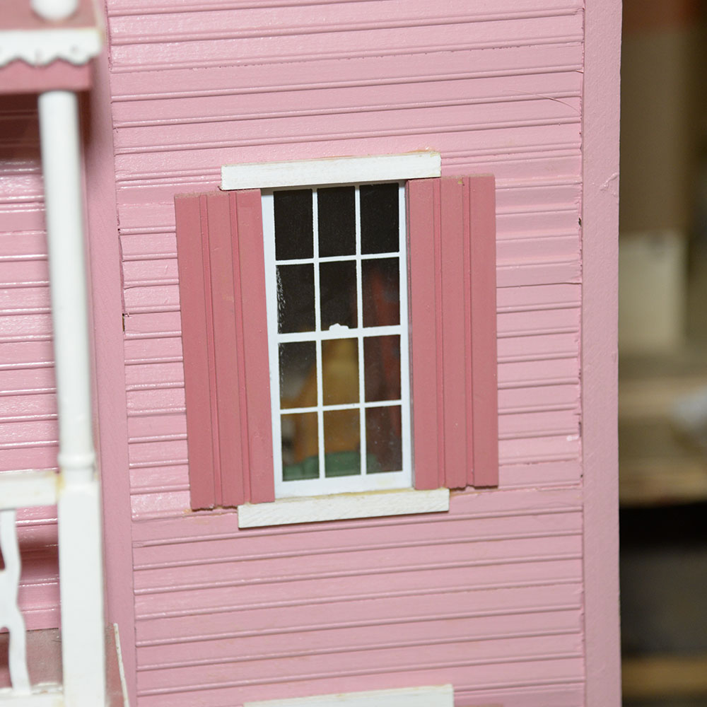 Handmade Three-Story Pink Wooden Dollhouse With Miniature Furniture