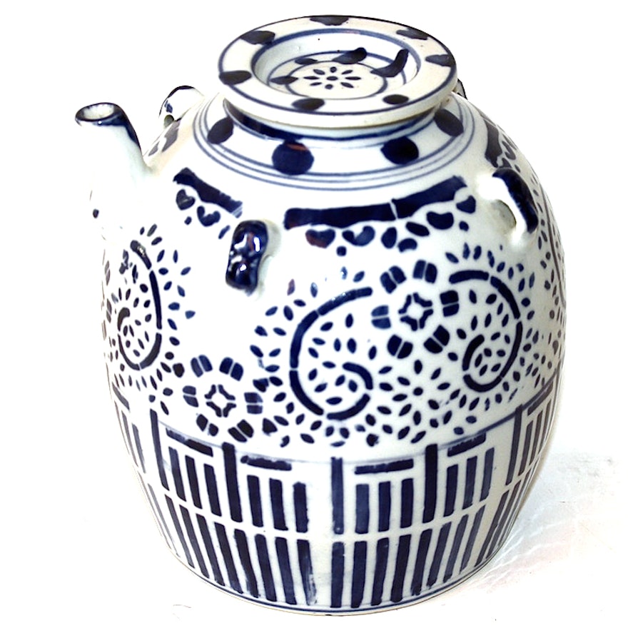 Chinese Underglaze Blue & White Teapot