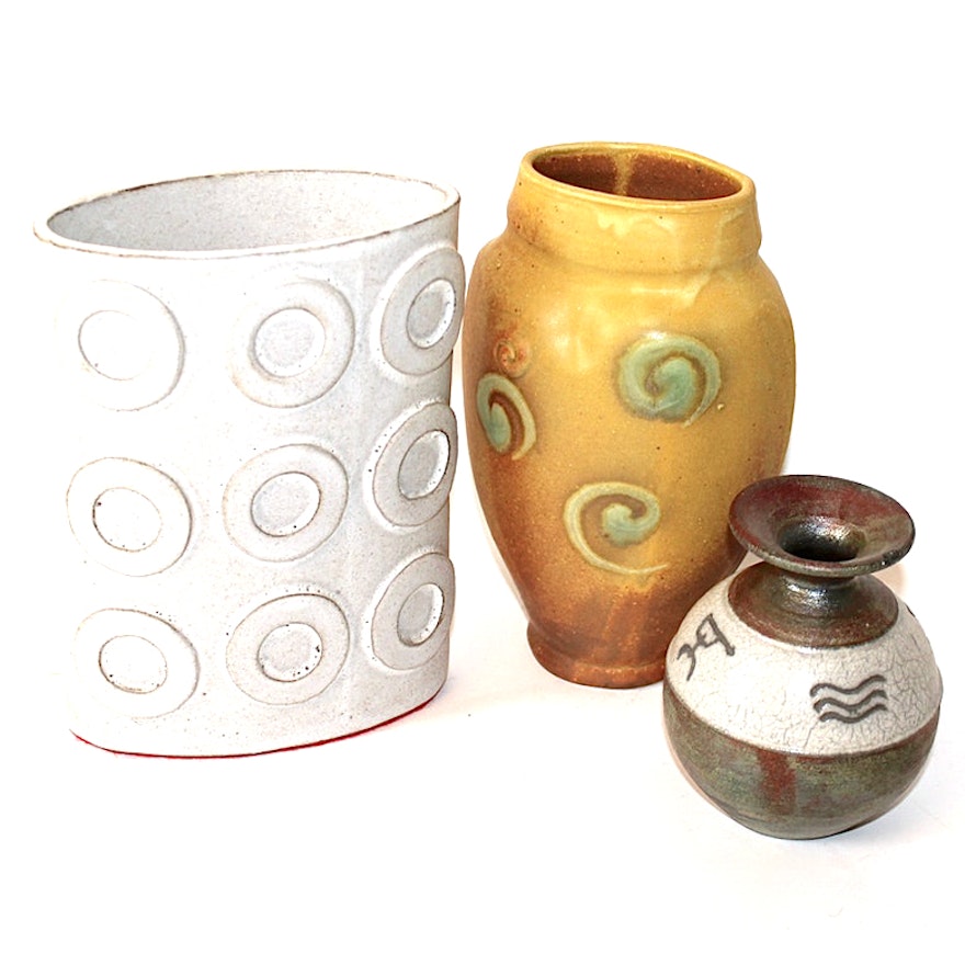 Contemporary Signed Stoneware Artisan Vessels