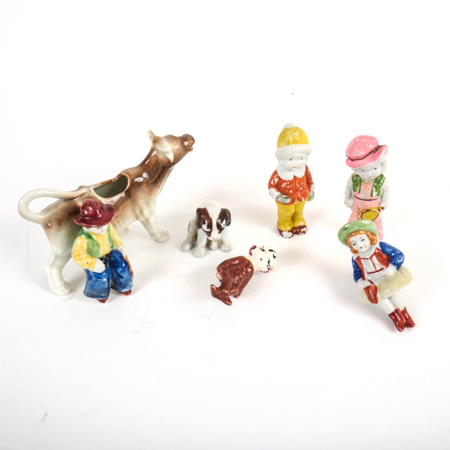 Variety of Vintage Hand-Painted Ceramic Figurines