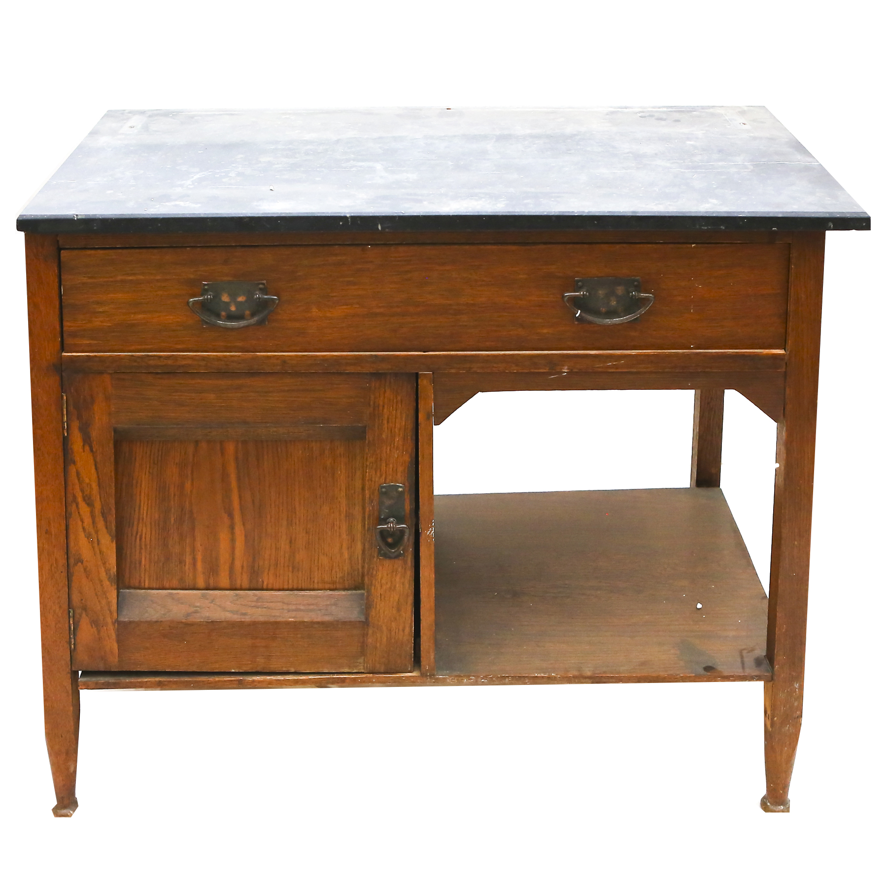 Small Wooden Arts and Crafts Style Cupboard with a Dark Marble Top