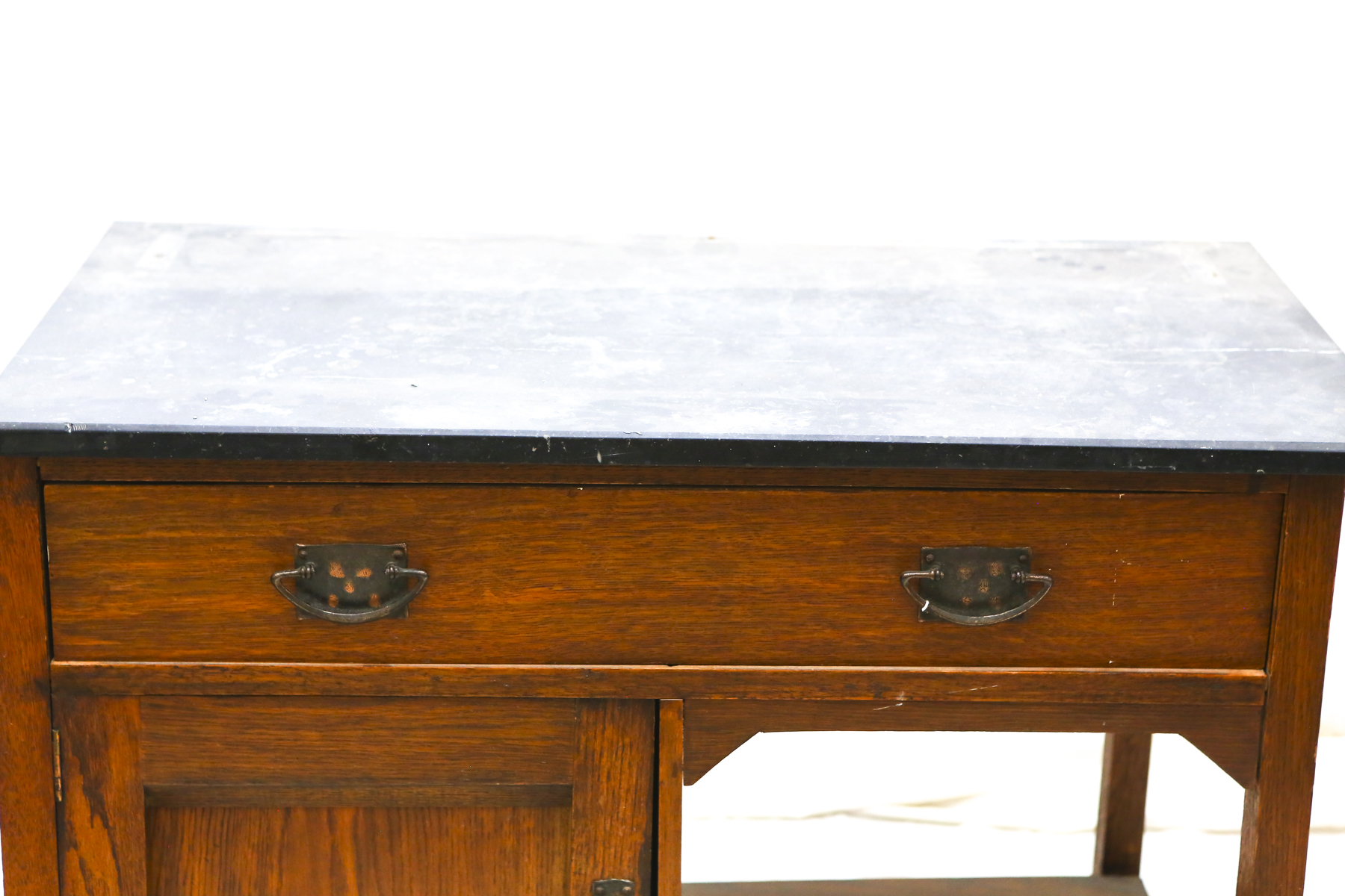 Small Wooden Arts and Crafts Style Cupboard with a Dark Marble Top