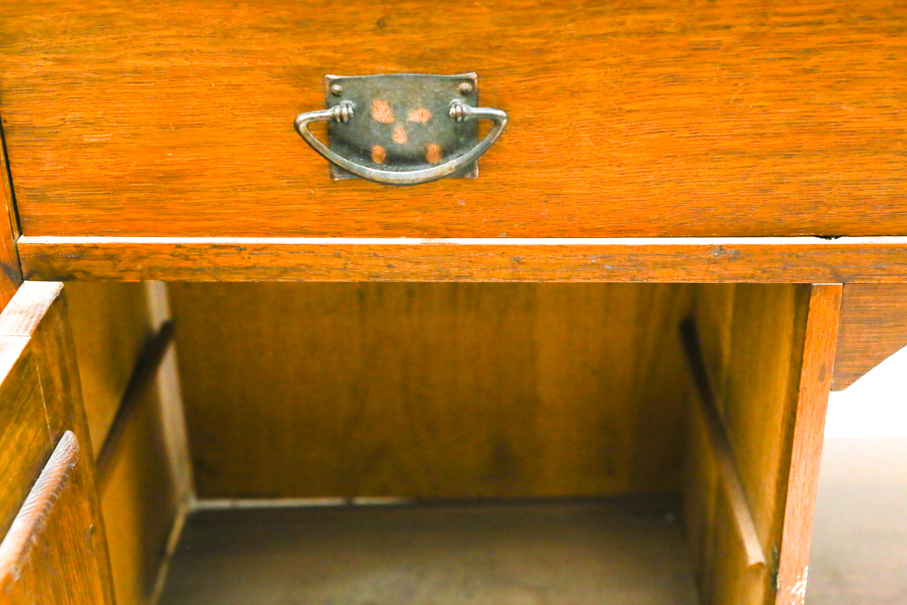 Small Wooden Arts and Crafts Style Cupboard with a Dark Marble Top