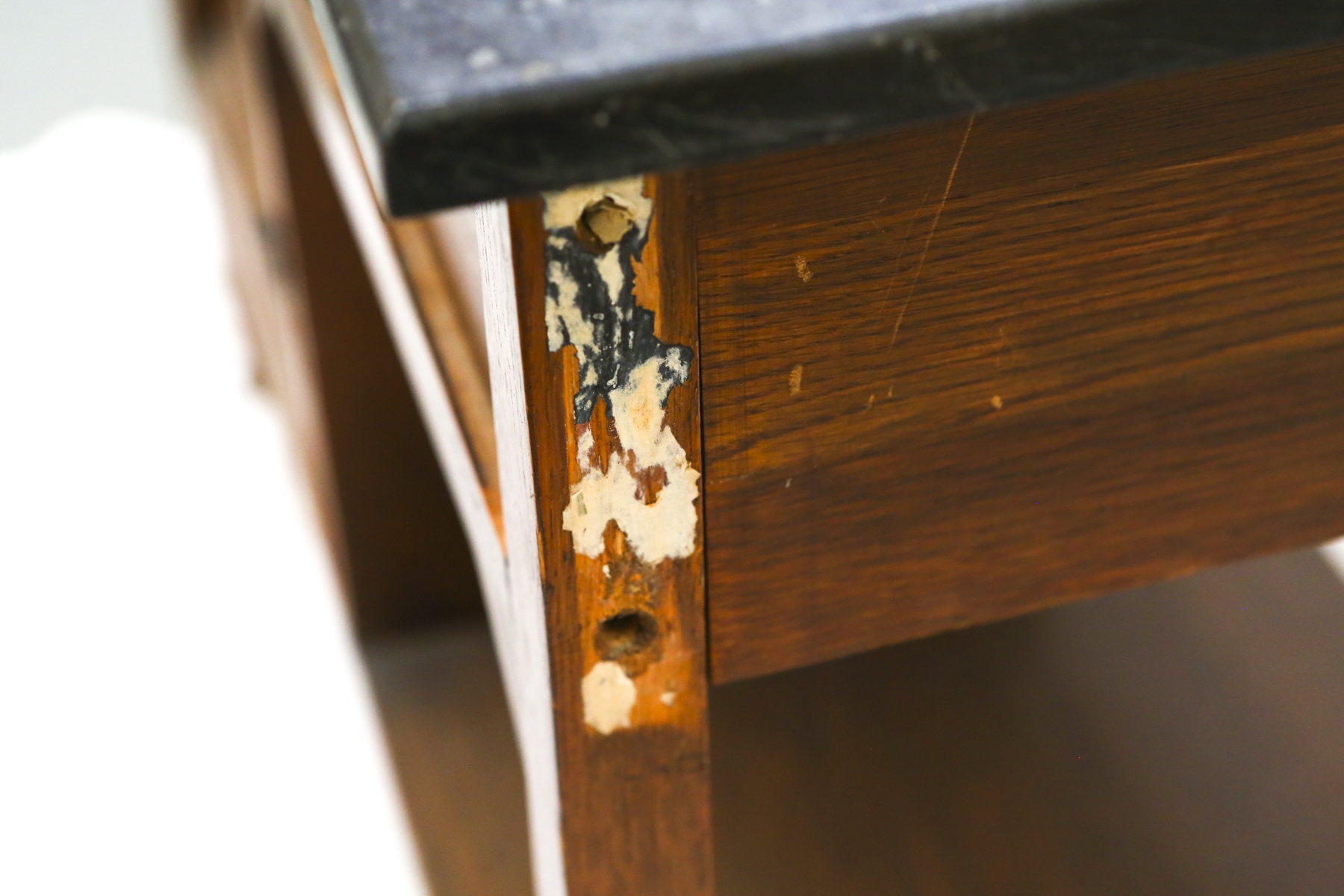 Small Wooden Arts and Crafts Style Cupboard with a Dark Marble Top