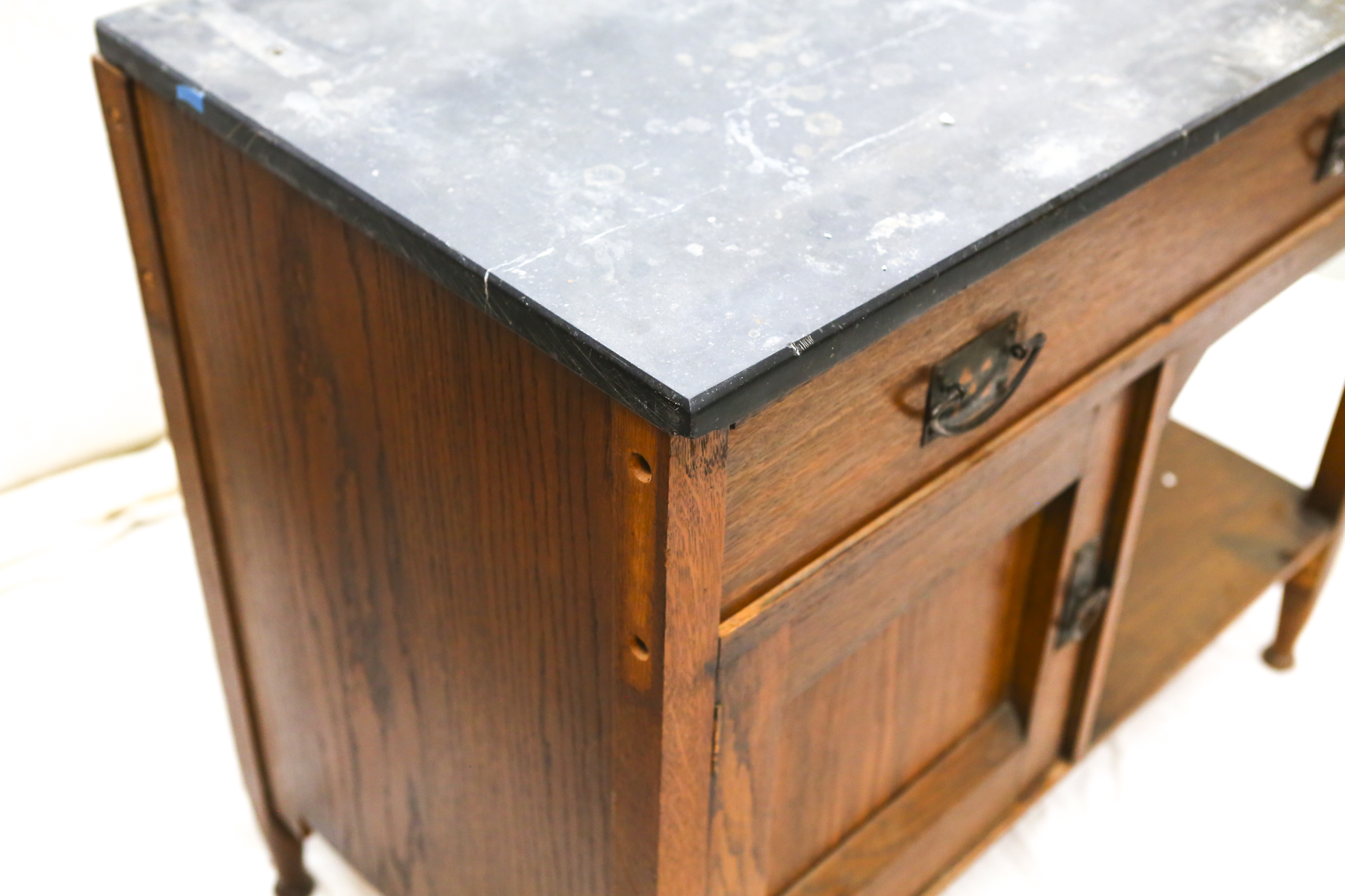 Small Wooden Arts and Crafts Style Cupboard with a Dark Marble Top