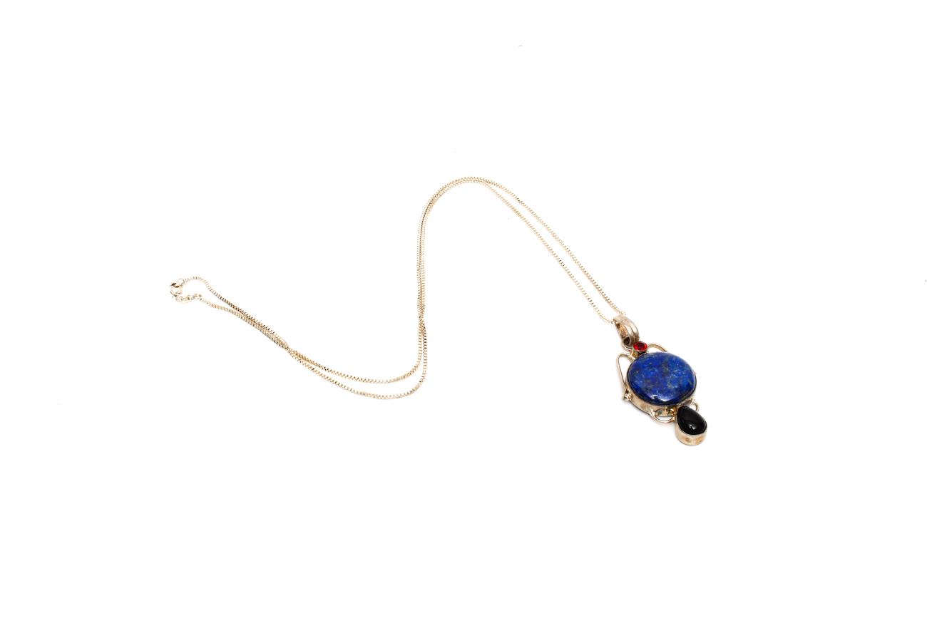 Three Stone Pendant On Sterling Silver Chain