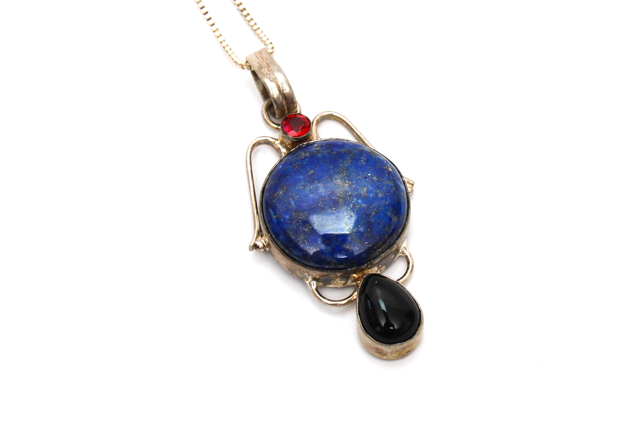 Three Stone Pendant On Sterling Silver Chain