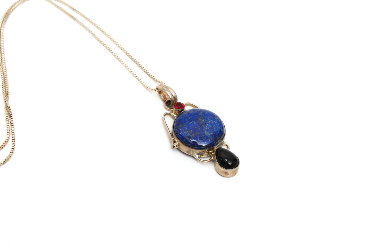 Three Stone Pendant On Sterling Silver Chain