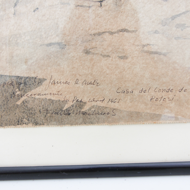 Pair of Vintage Watercolor on Paper Paintings Depicting Potosi, Bolivia