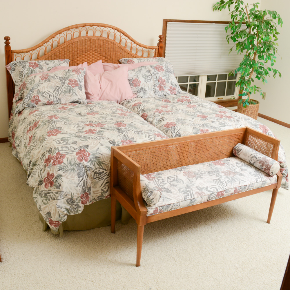 Twin Beds to King Converter and Settee by Henry Link Wicker