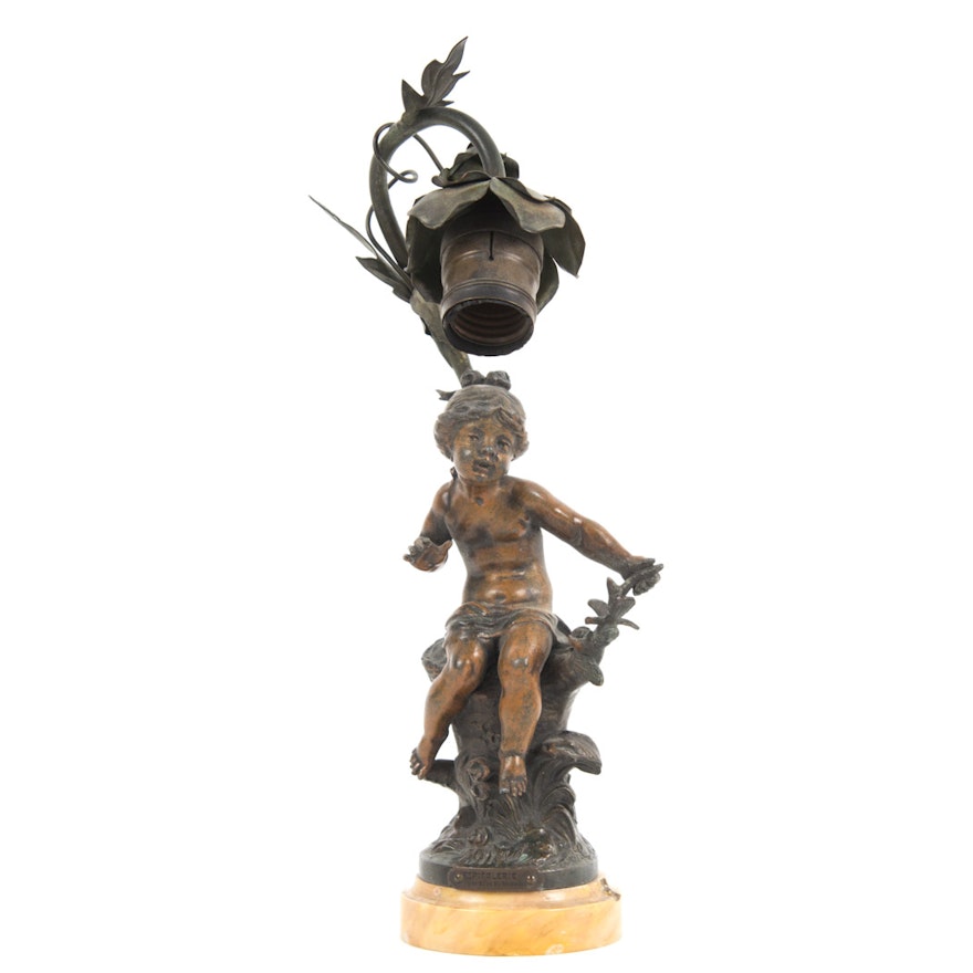 19th Century Figurine Table Lamp After L & F Moreau "Espieglerie"