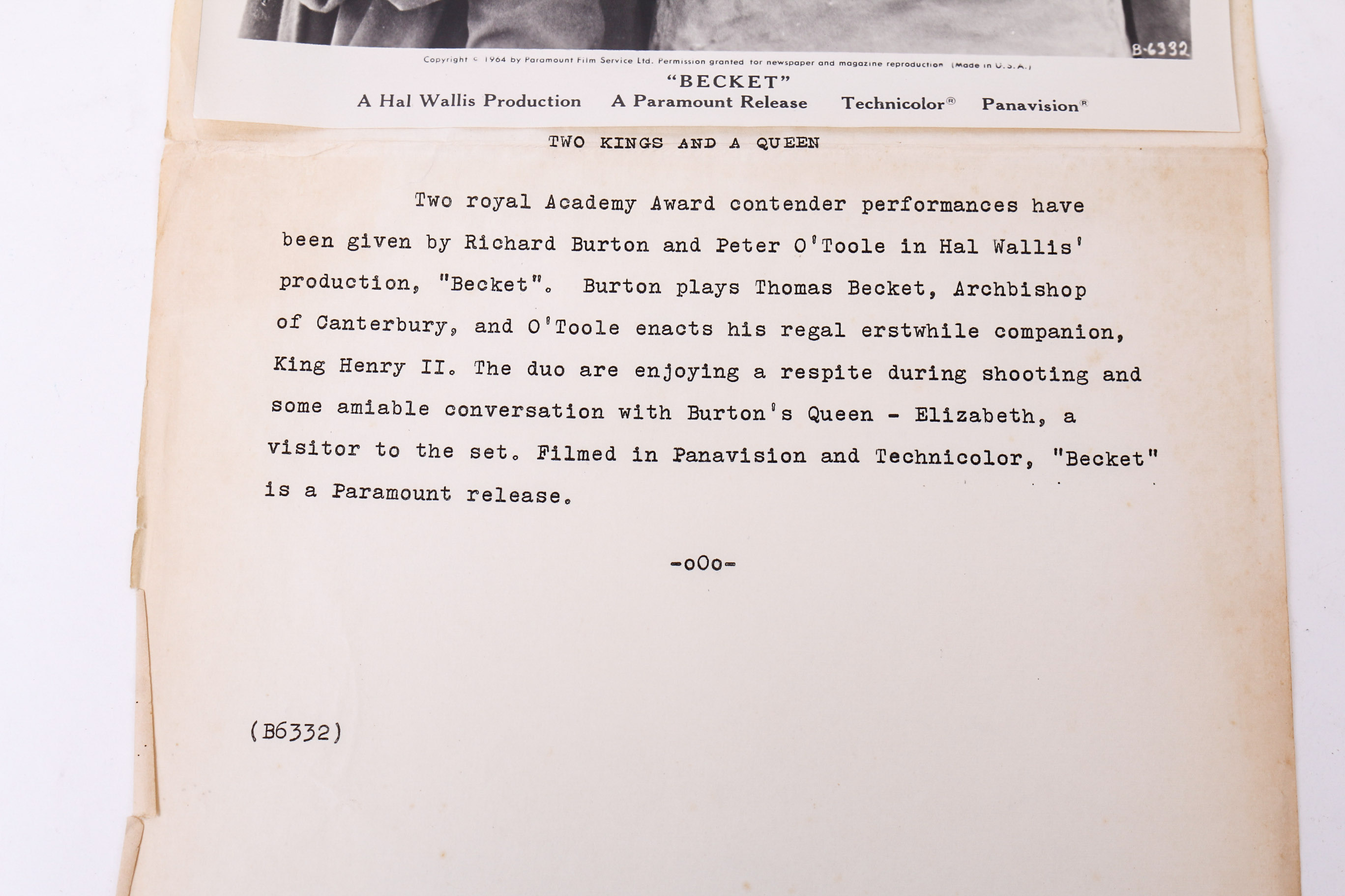 Collection of Photographic Prints From "Becket"