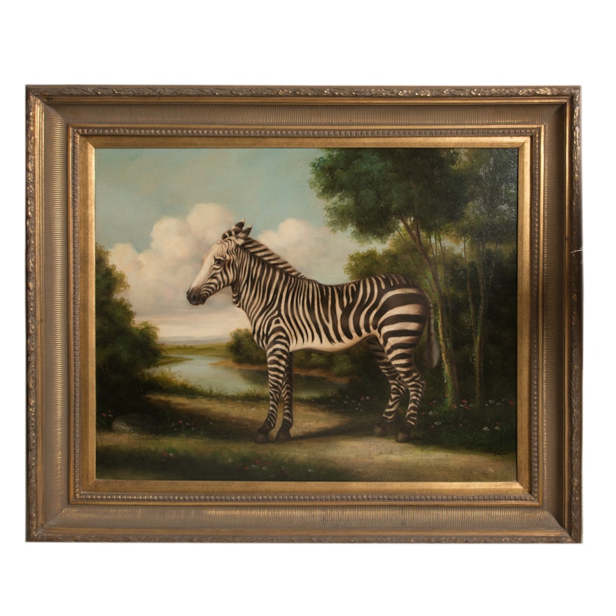 Oil Painting on Canvas of a Zebra