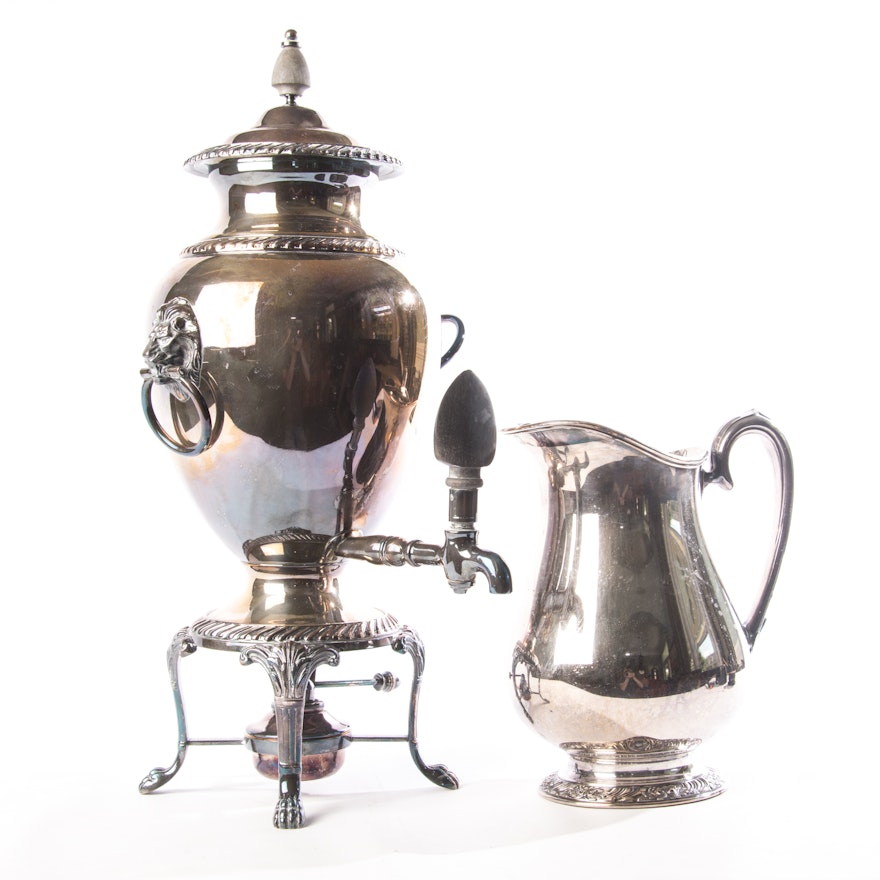 Plated Silver Hot Water Urn and Water Pitcher
