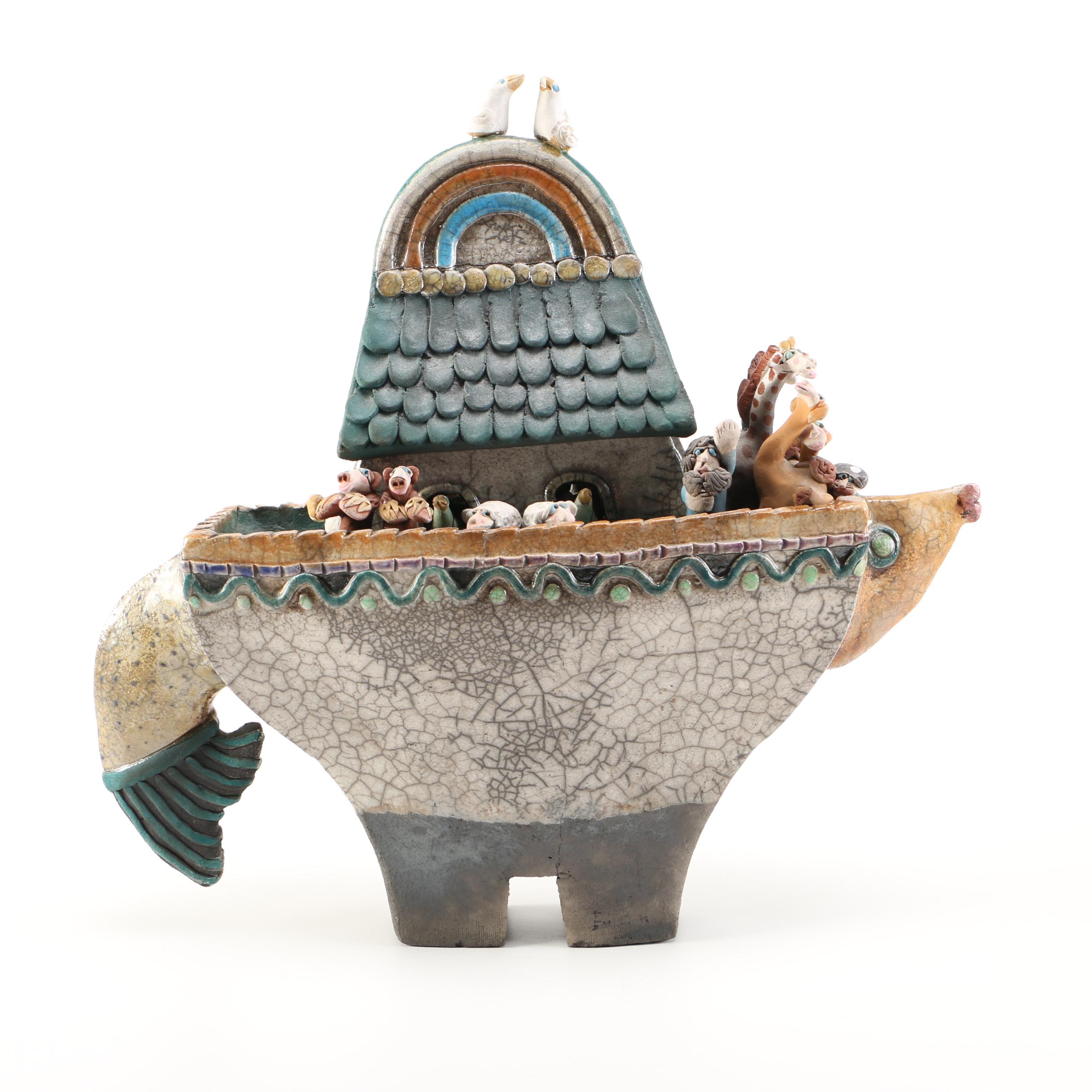 Chris Moses Raku Zoo Noah's Ark Sculpture