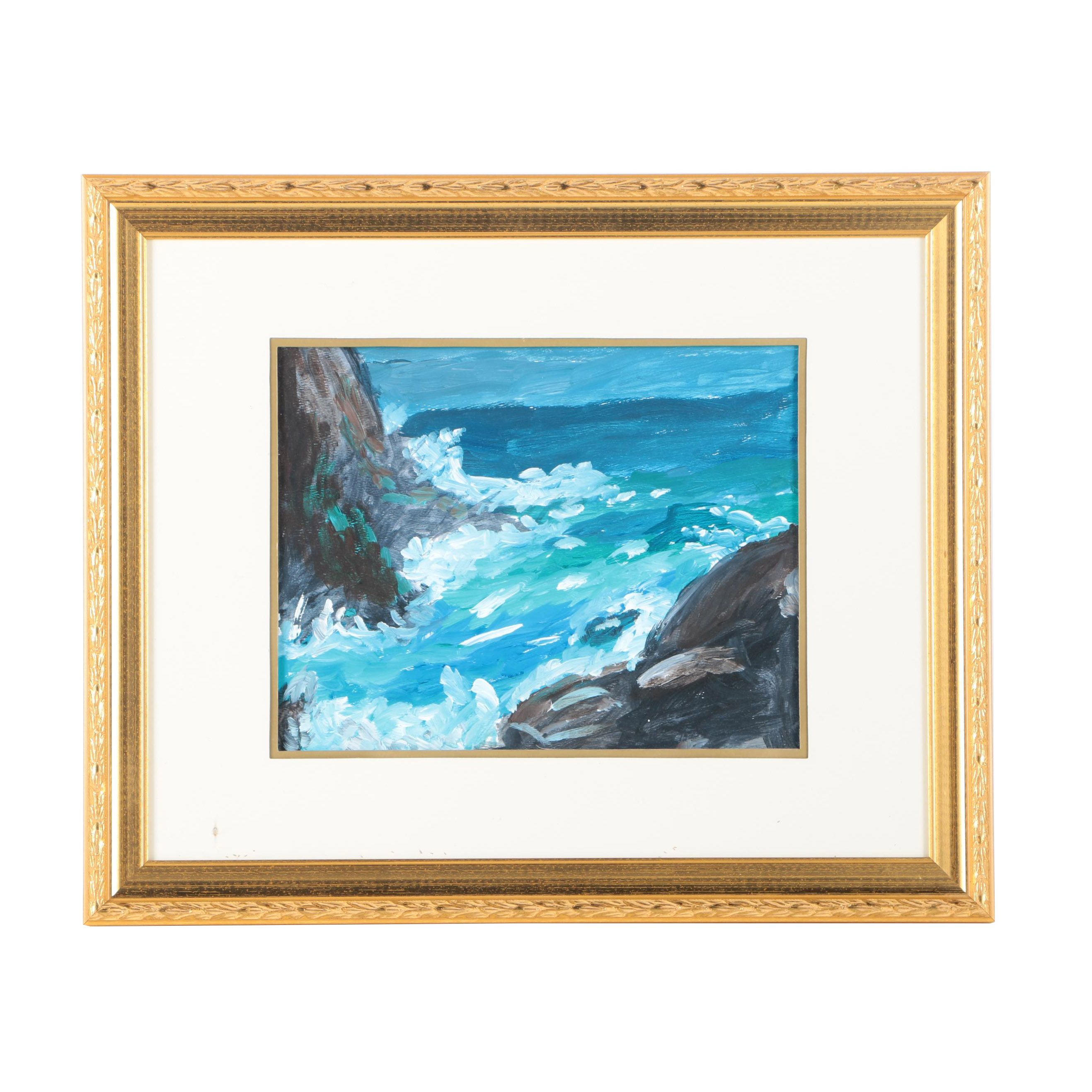 Acrylic Painting on Paper of Ocean Scene