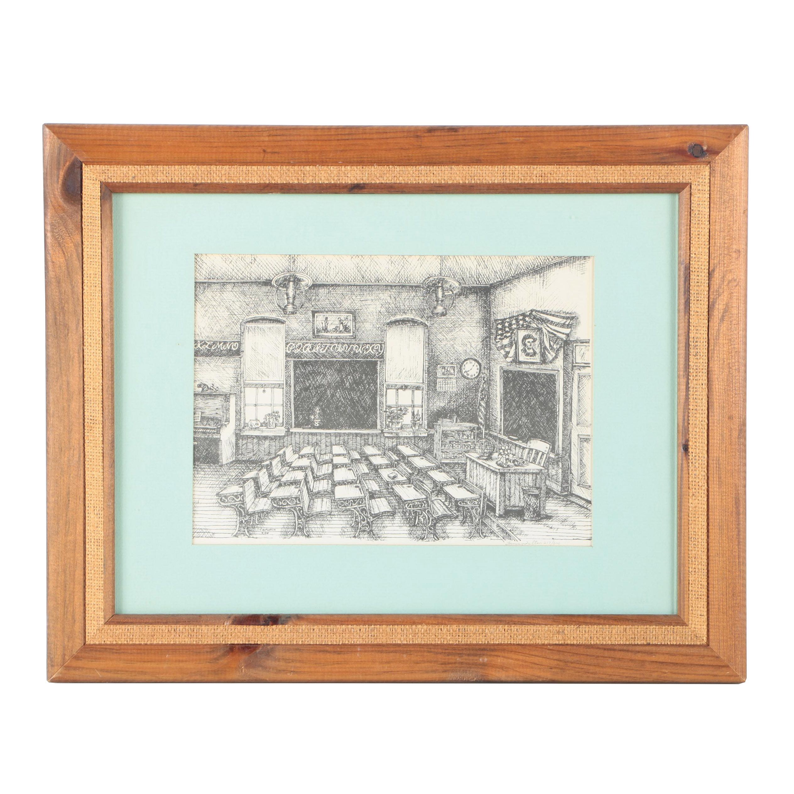 Tommy Fulton Limited Edition Lithograph on Paper of Class Room