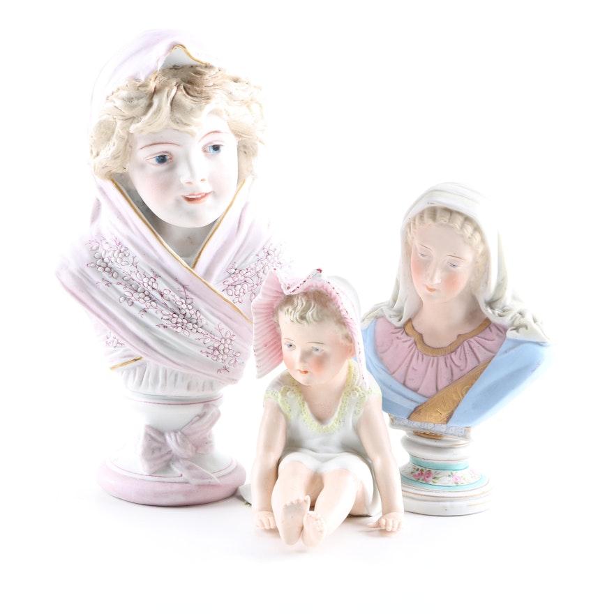 Antique Porcelain Busts and Figure