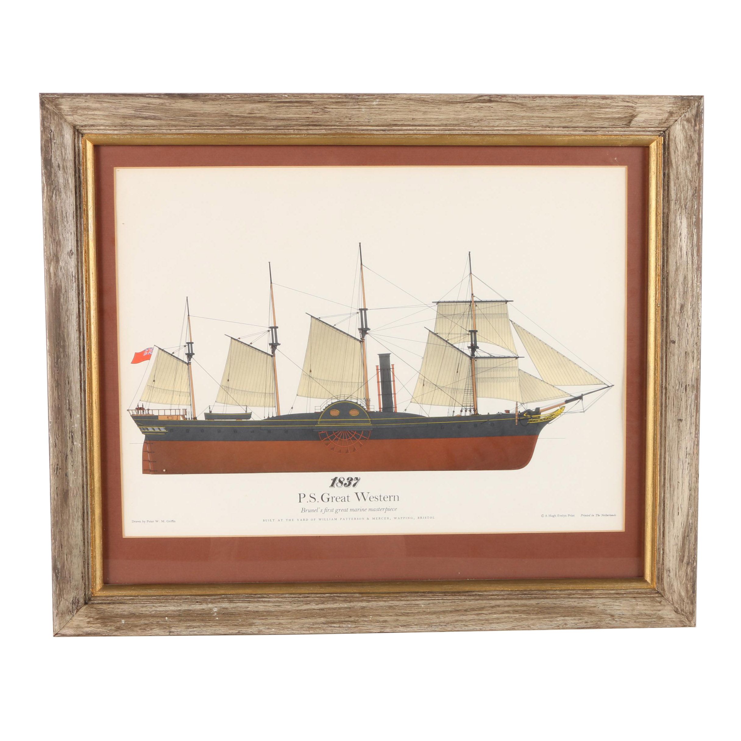 Lithograph Print After Peter W.M. Griffin's "1837: P.S. Great Western"