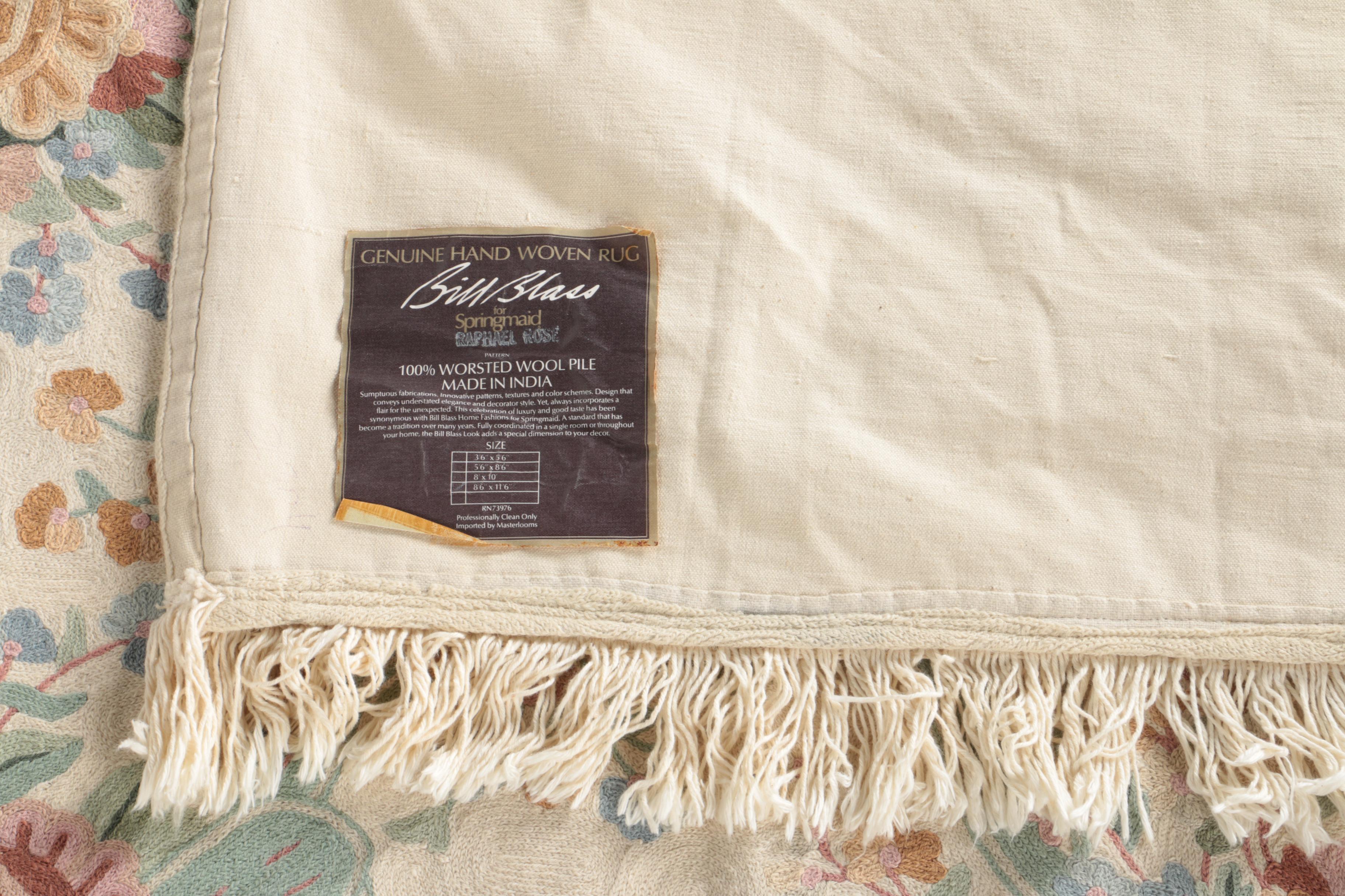 Hand Woven Indian Bill Blass "Raphael Rose" Area Rug