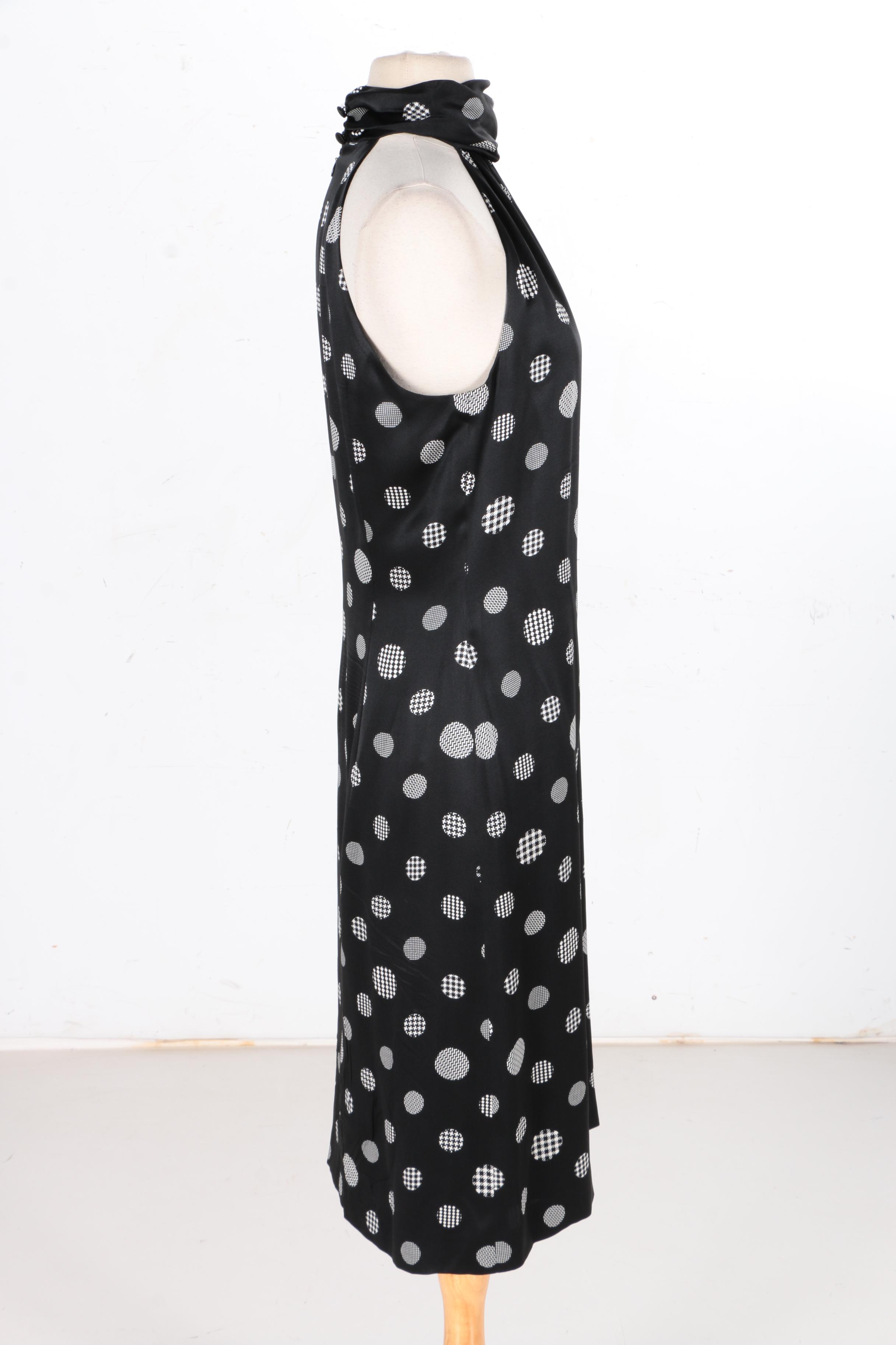 Escada Sleevless Silk Polka-Dot Dress with Ruched Collar
