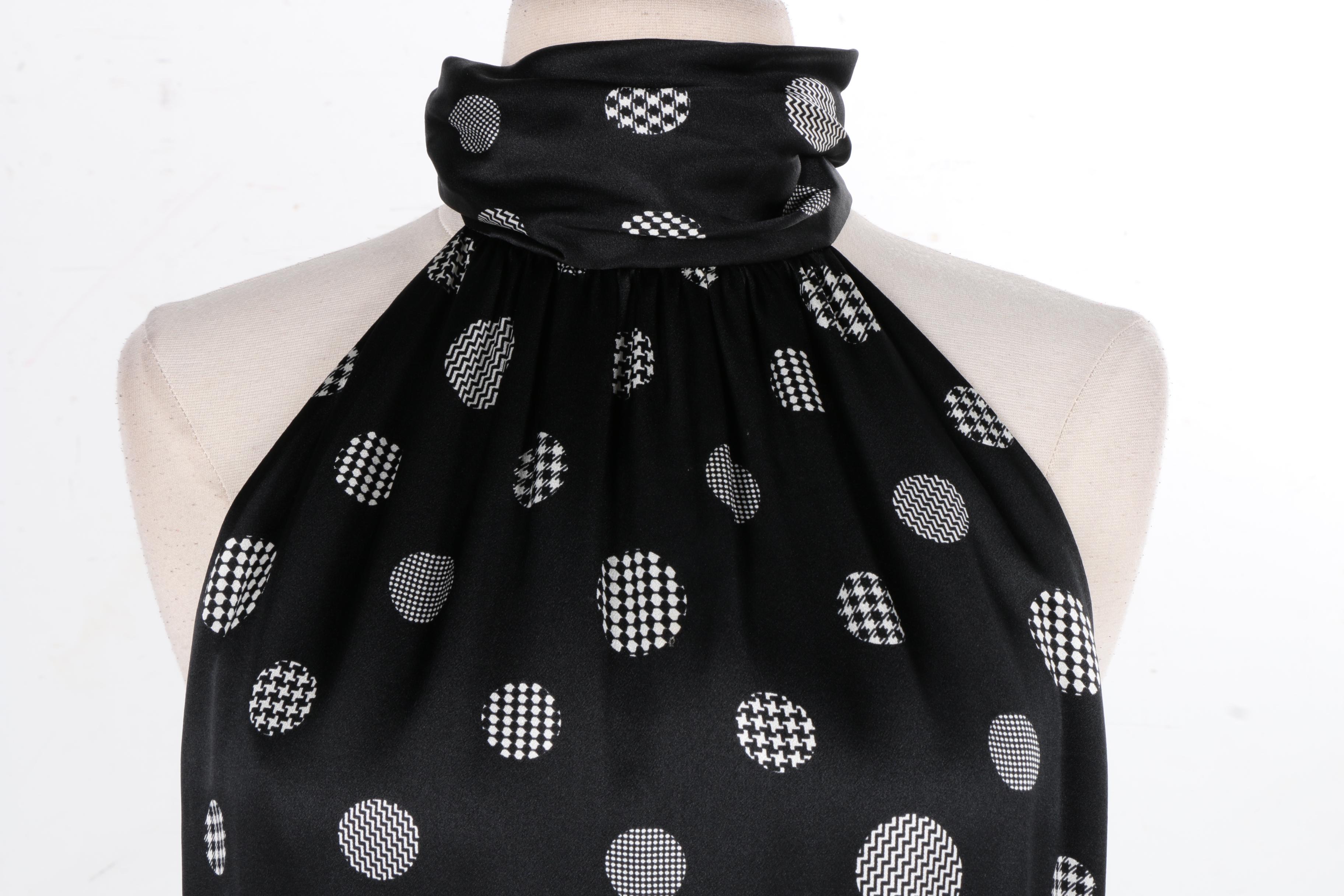 Escada Sleevless Silk Polka-Dot Dress with Ruched Collar