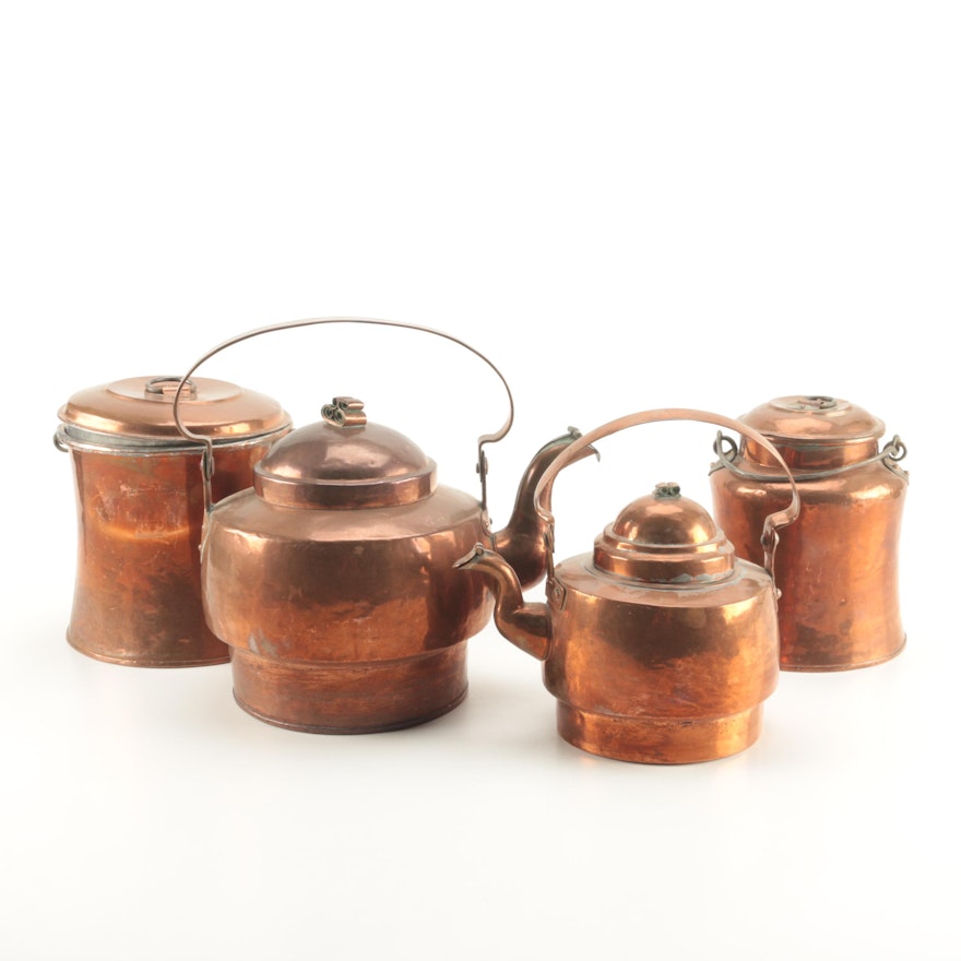 Collection of Copper Kettles and Kitchenware