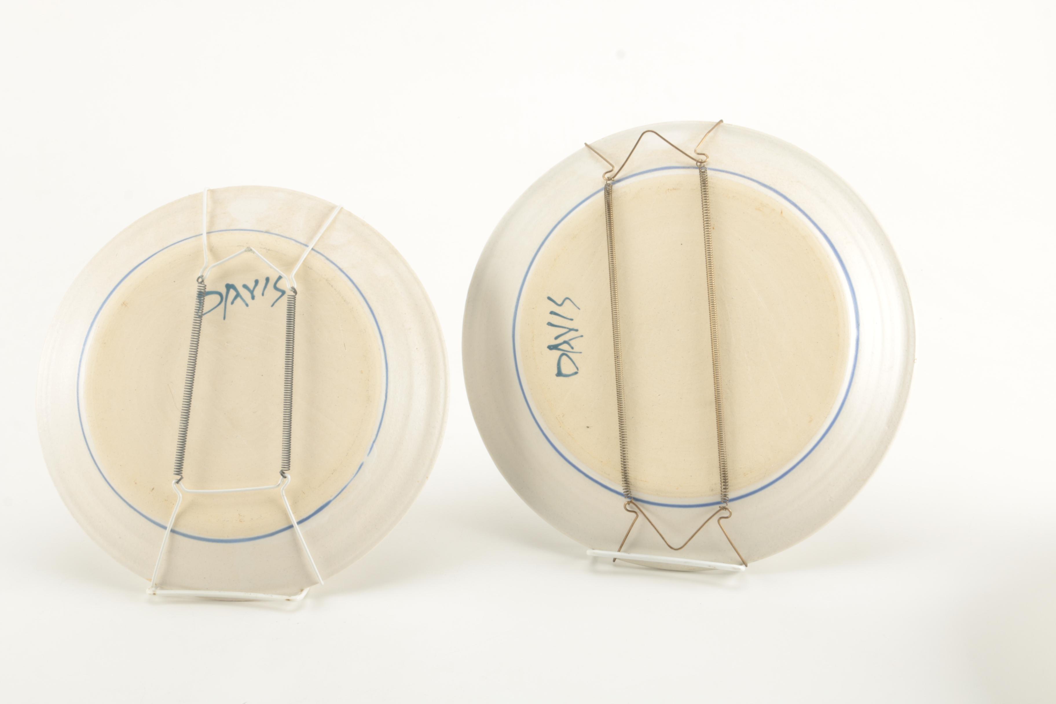 Blue and White Cat Themed Decorative Pottery by Davis