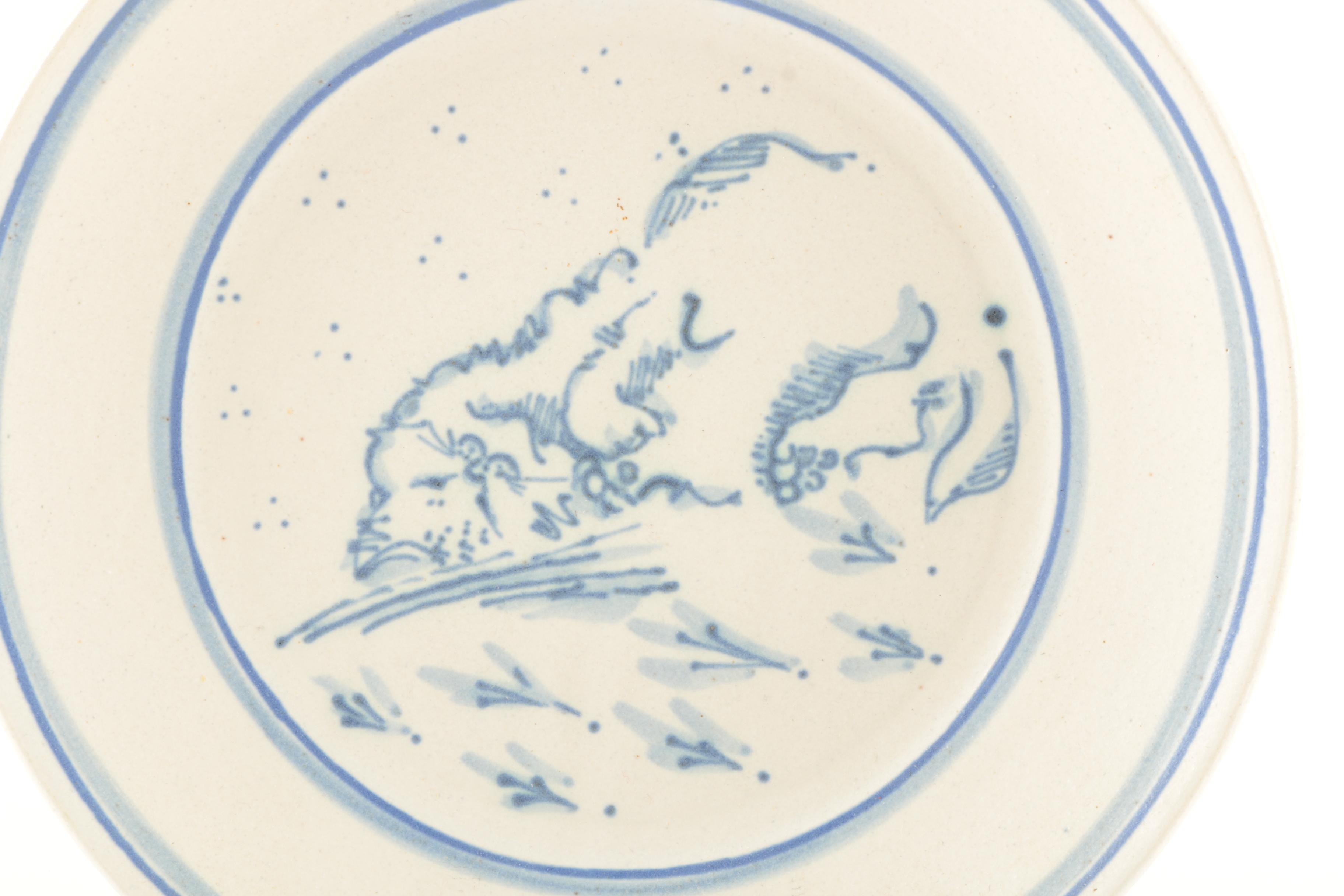 Blue and White Cat Themed Decorative Pottery by Davis