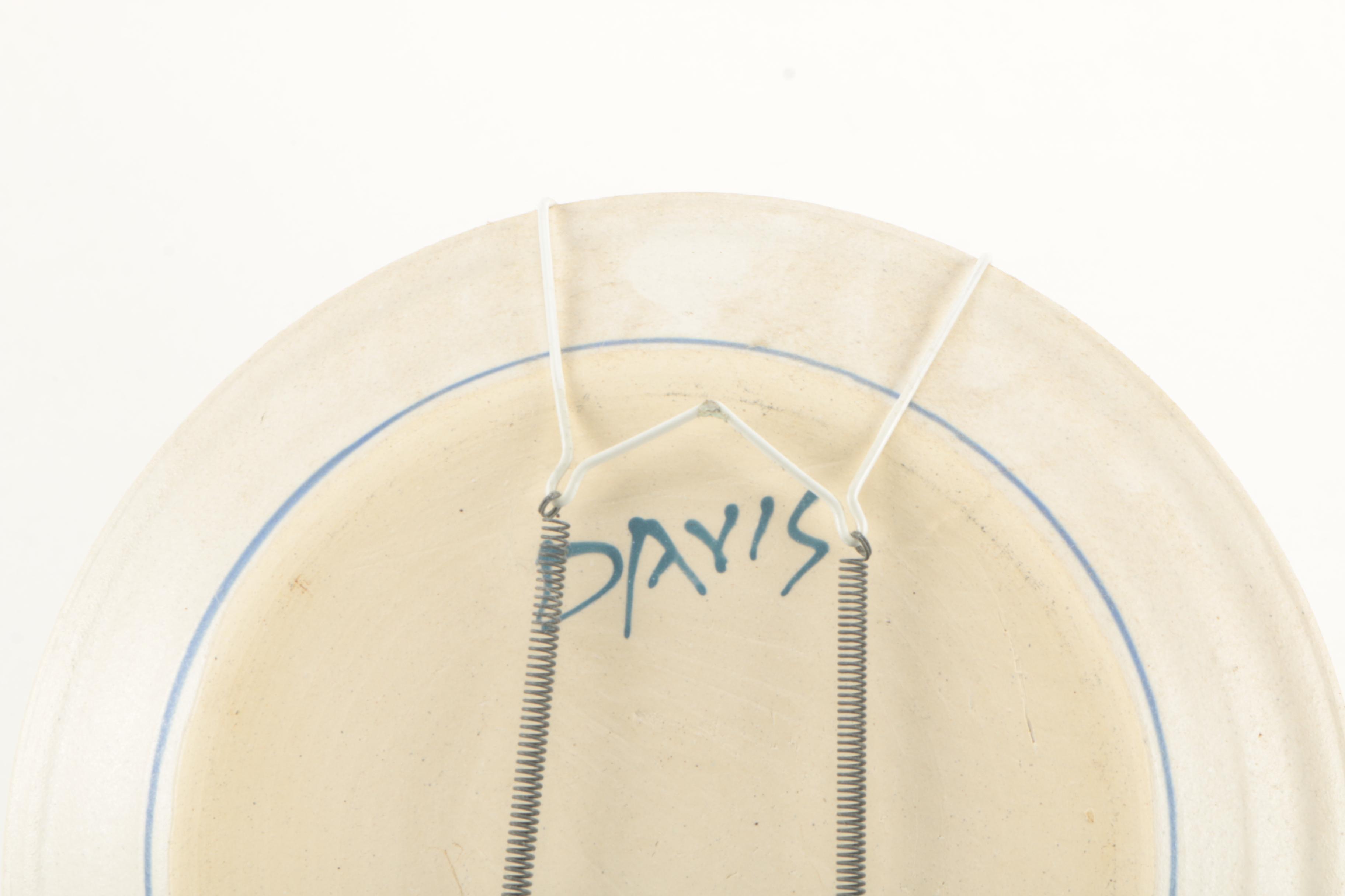 Blue and White Cat Themed Decorative Pottery by Davis