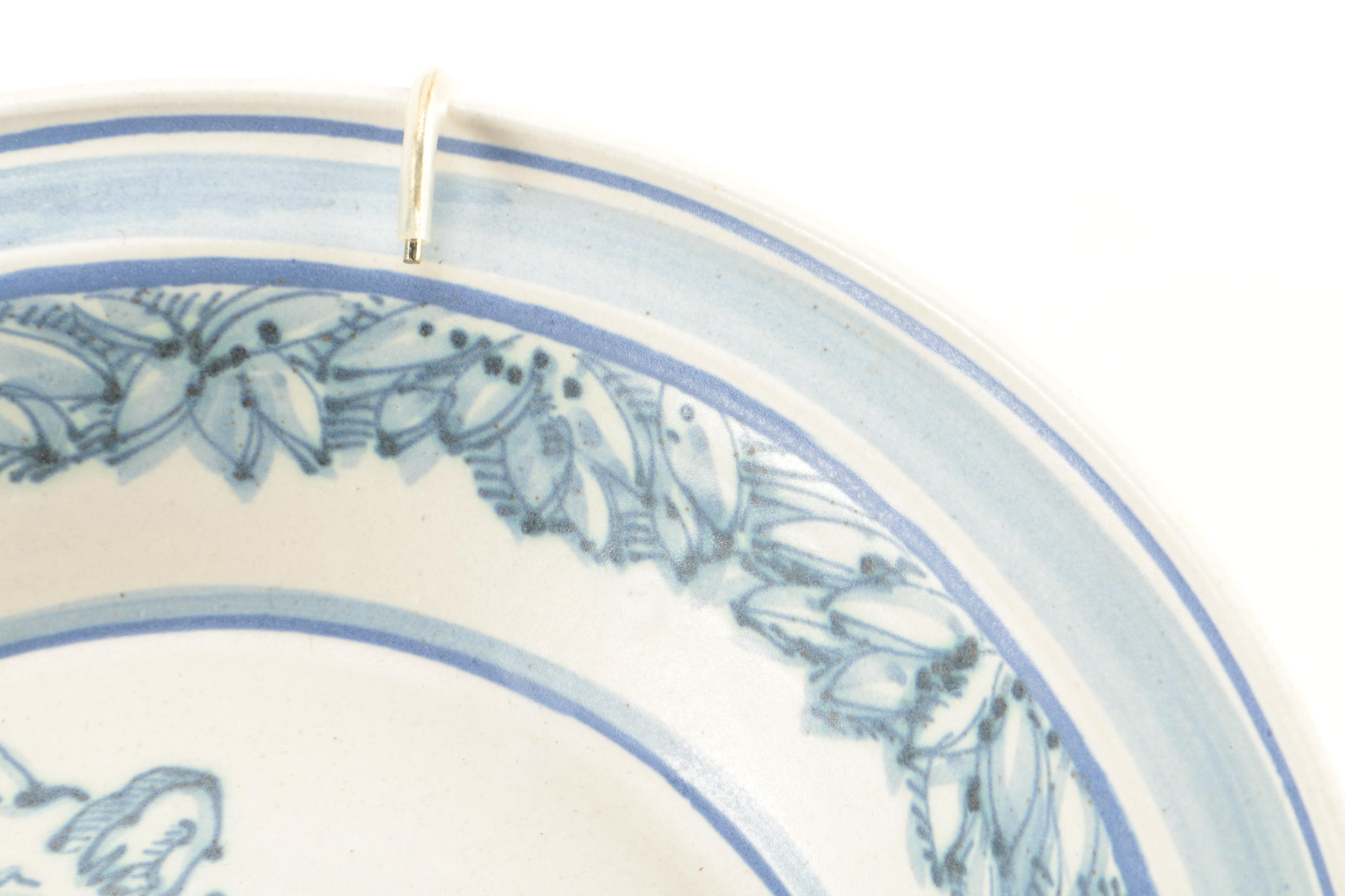 Blue and White Cat Themed Decorative Pottery by Davis