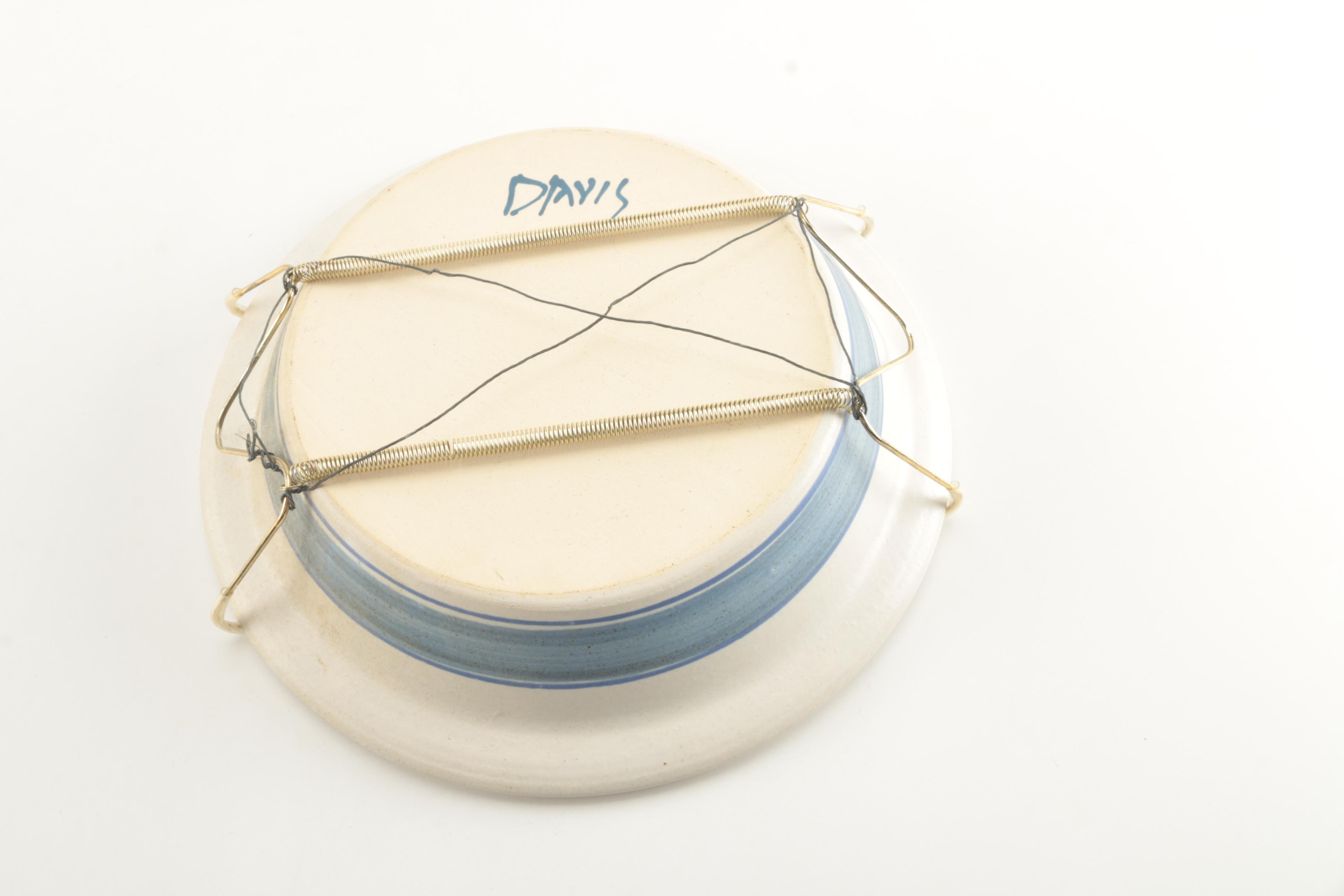 Blue and White Cat Themed Decorative Pottery by Davis