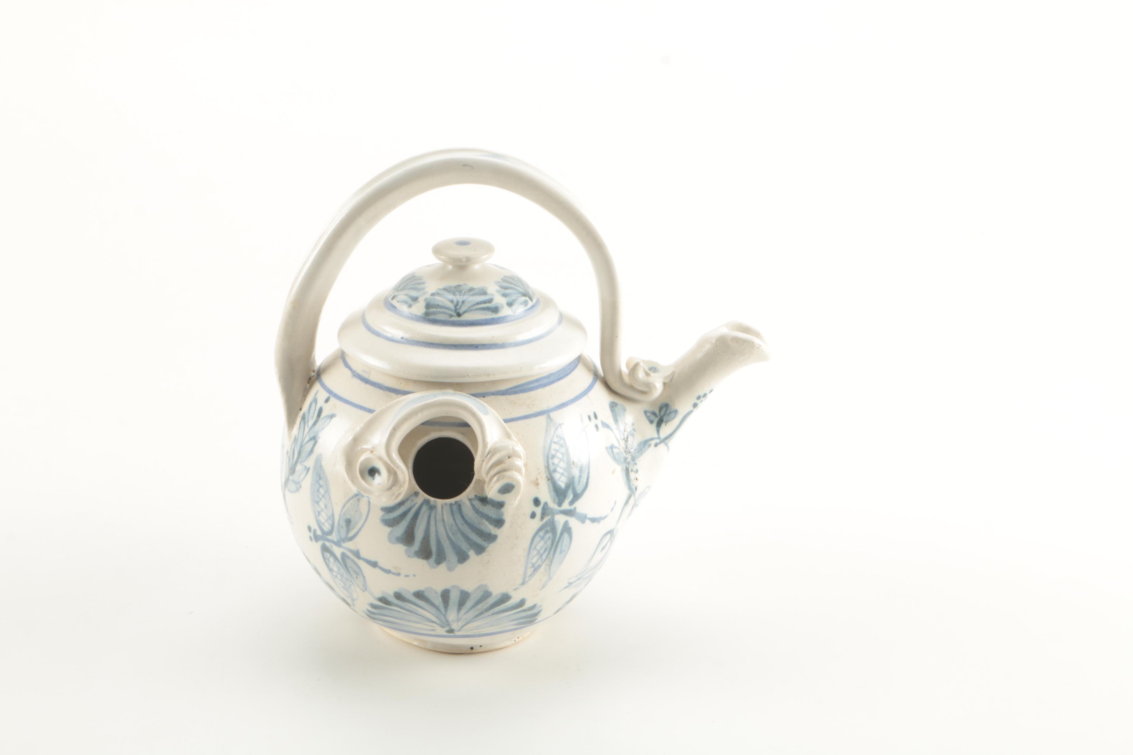 Blue and White Cat Themed Decorative Pottery by Davis