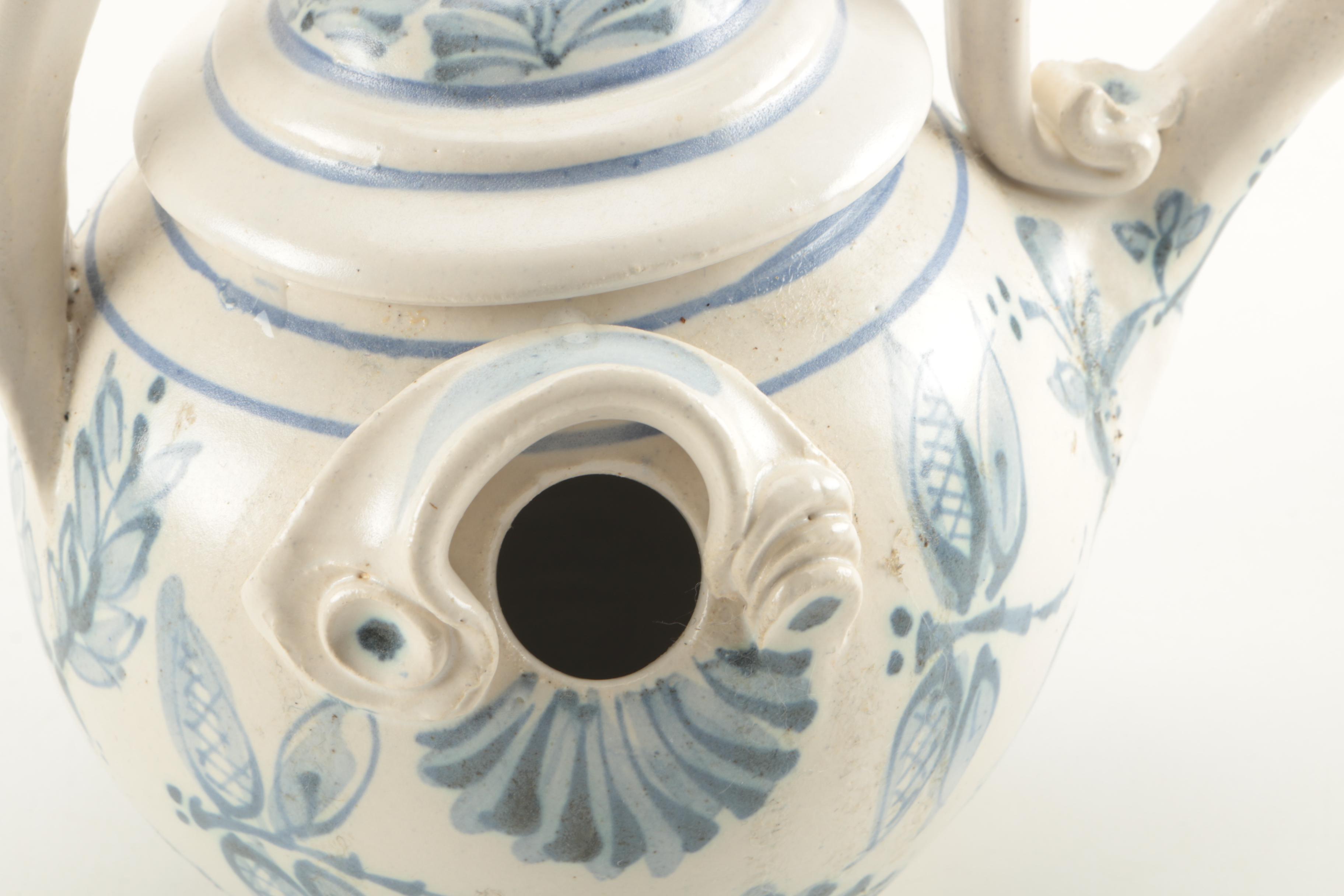 Blue and White Cat Themed Decorative Pottery by Davis