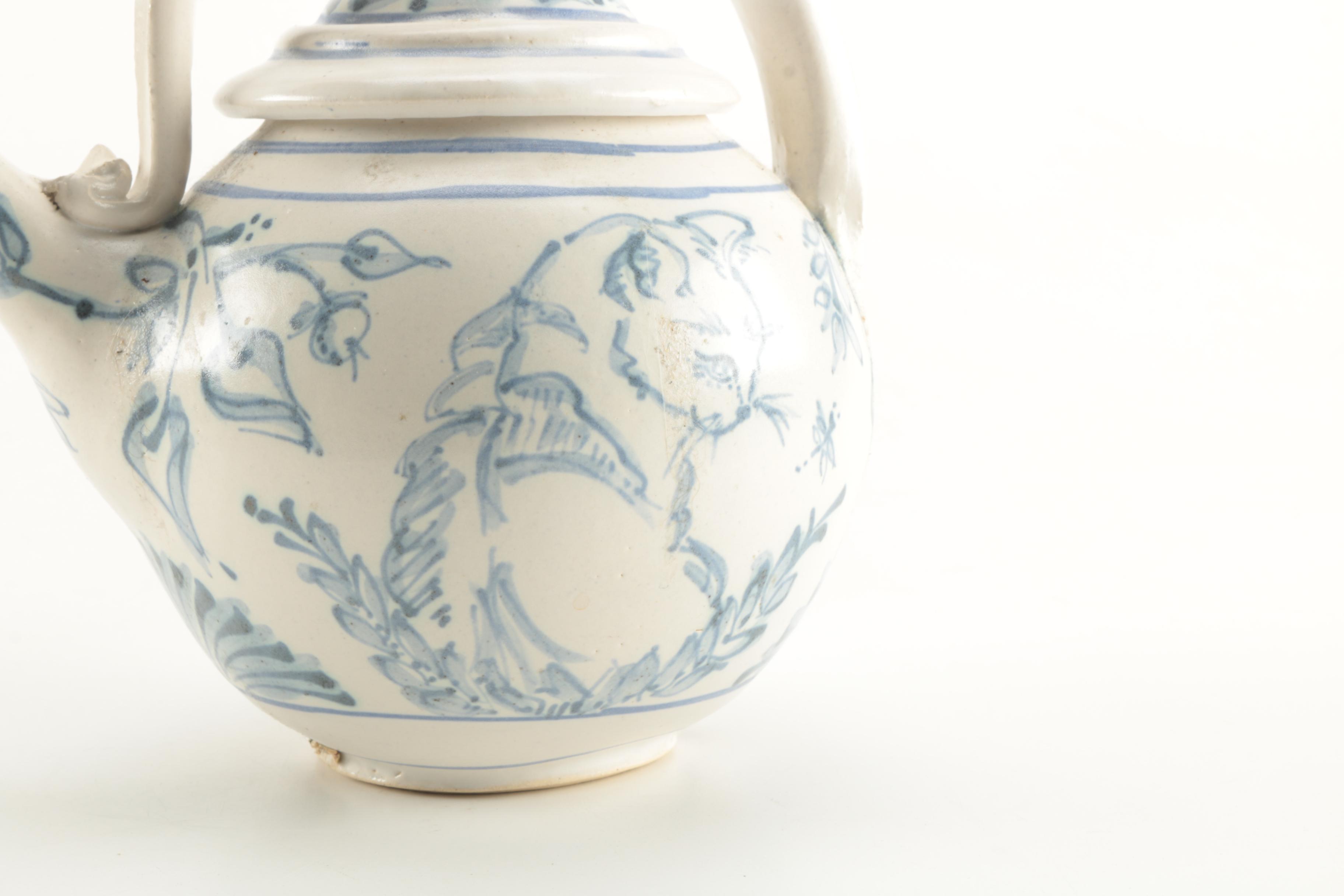 Blue and White Cat Themed Decorative Pottery by Davis