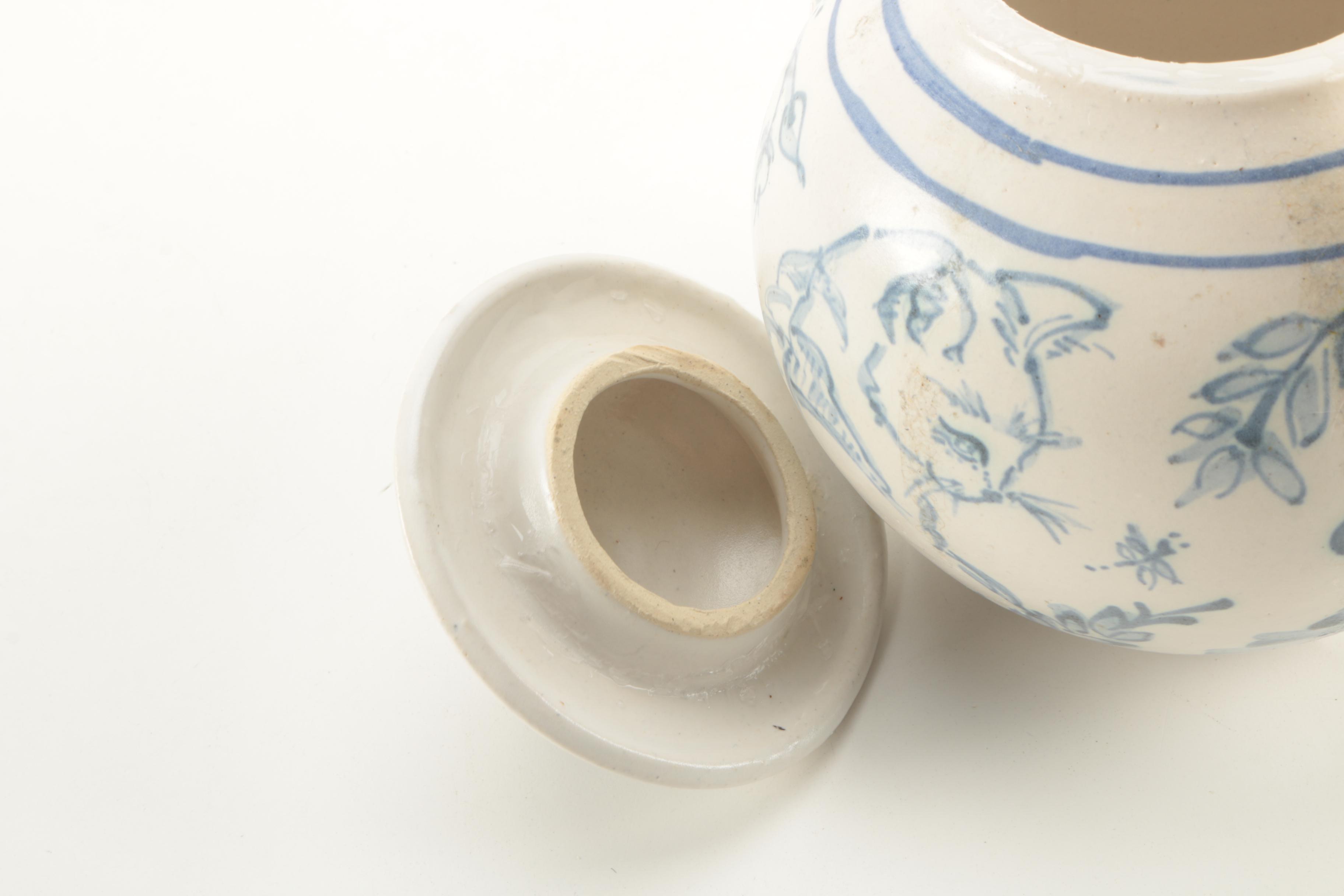 Blue and White Cat Themed Decorative Pottery by Davis