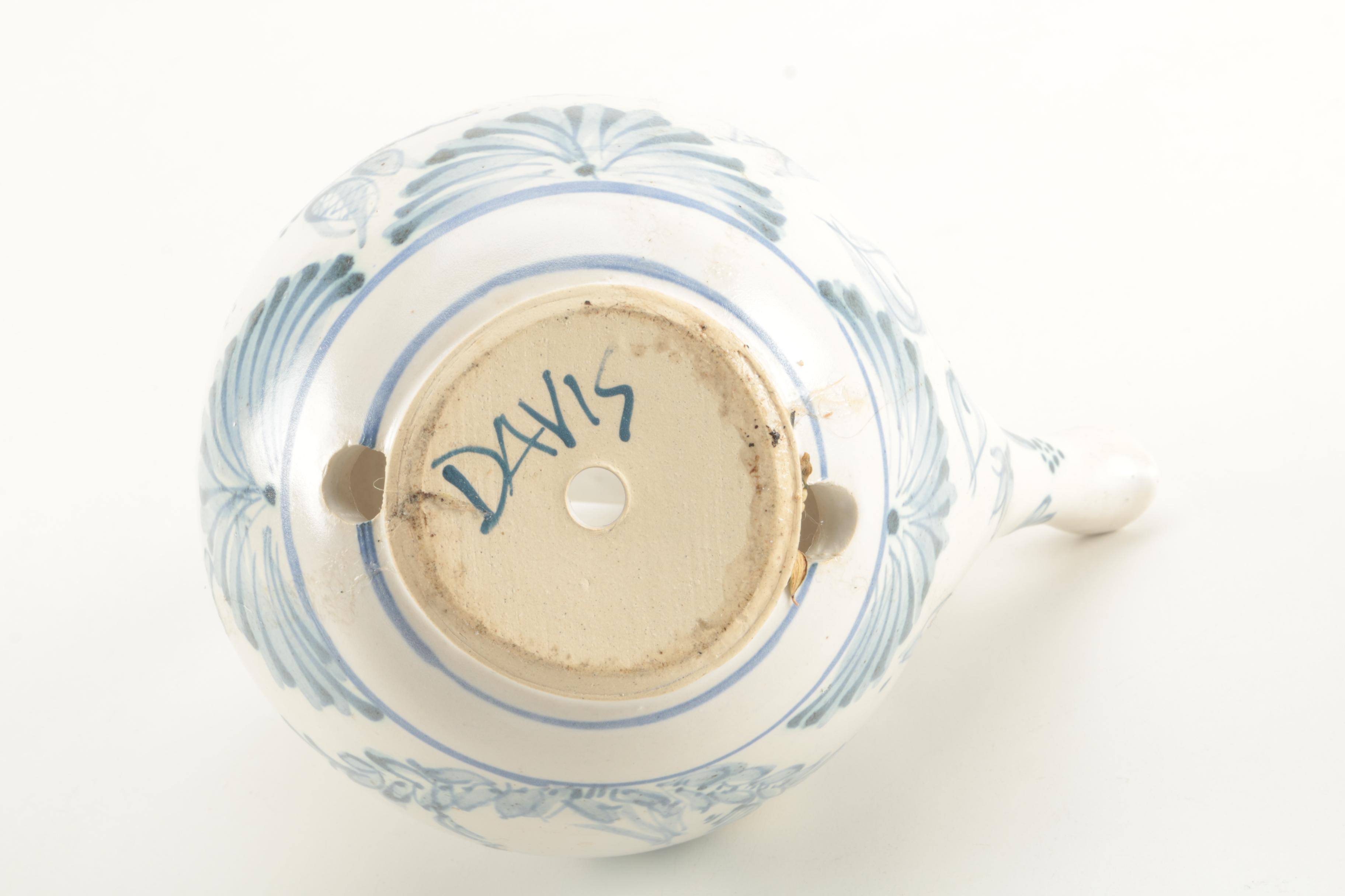 Blue and White Cat Themed Decorative Pottery by Davis