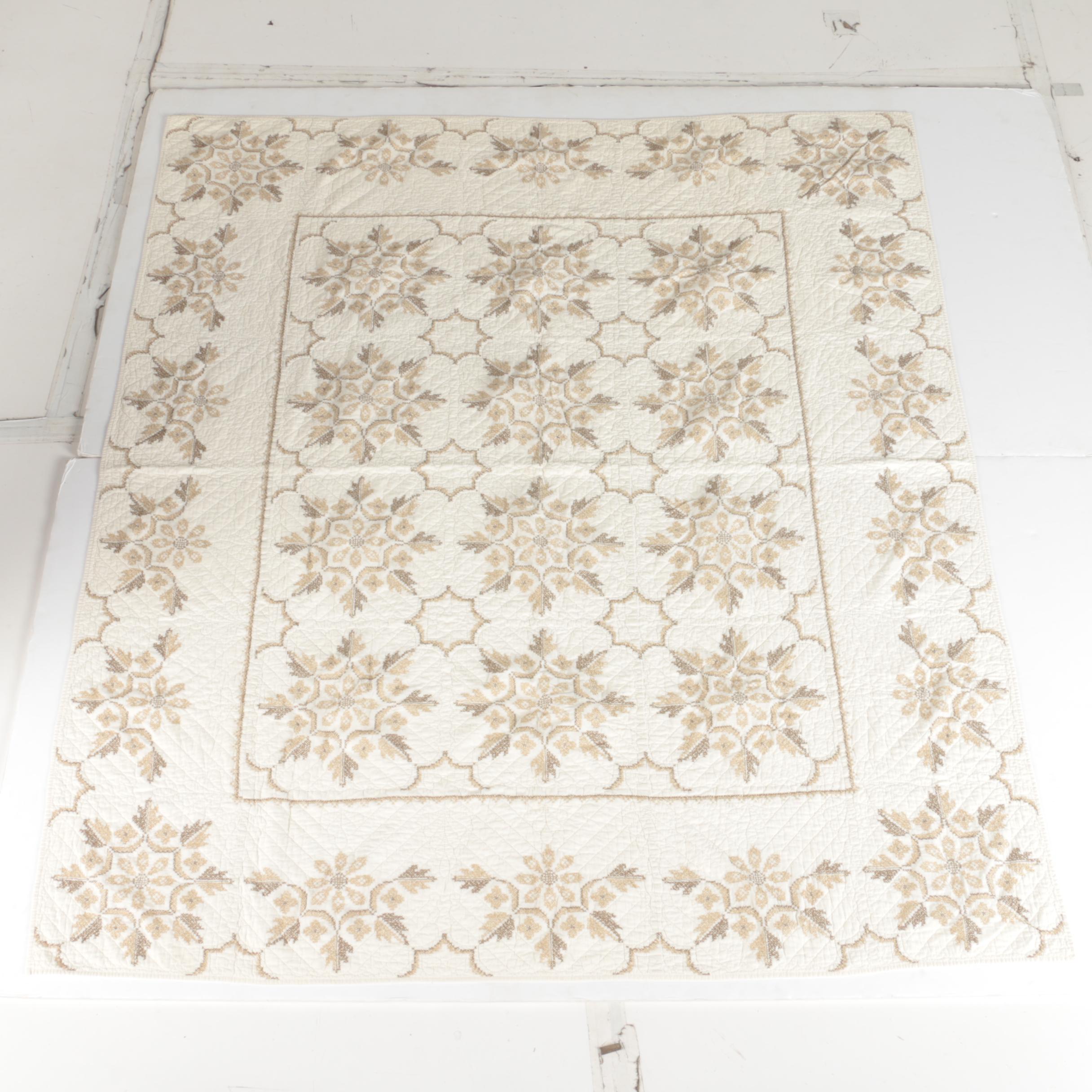 Quilts and Embroidered Coverlet