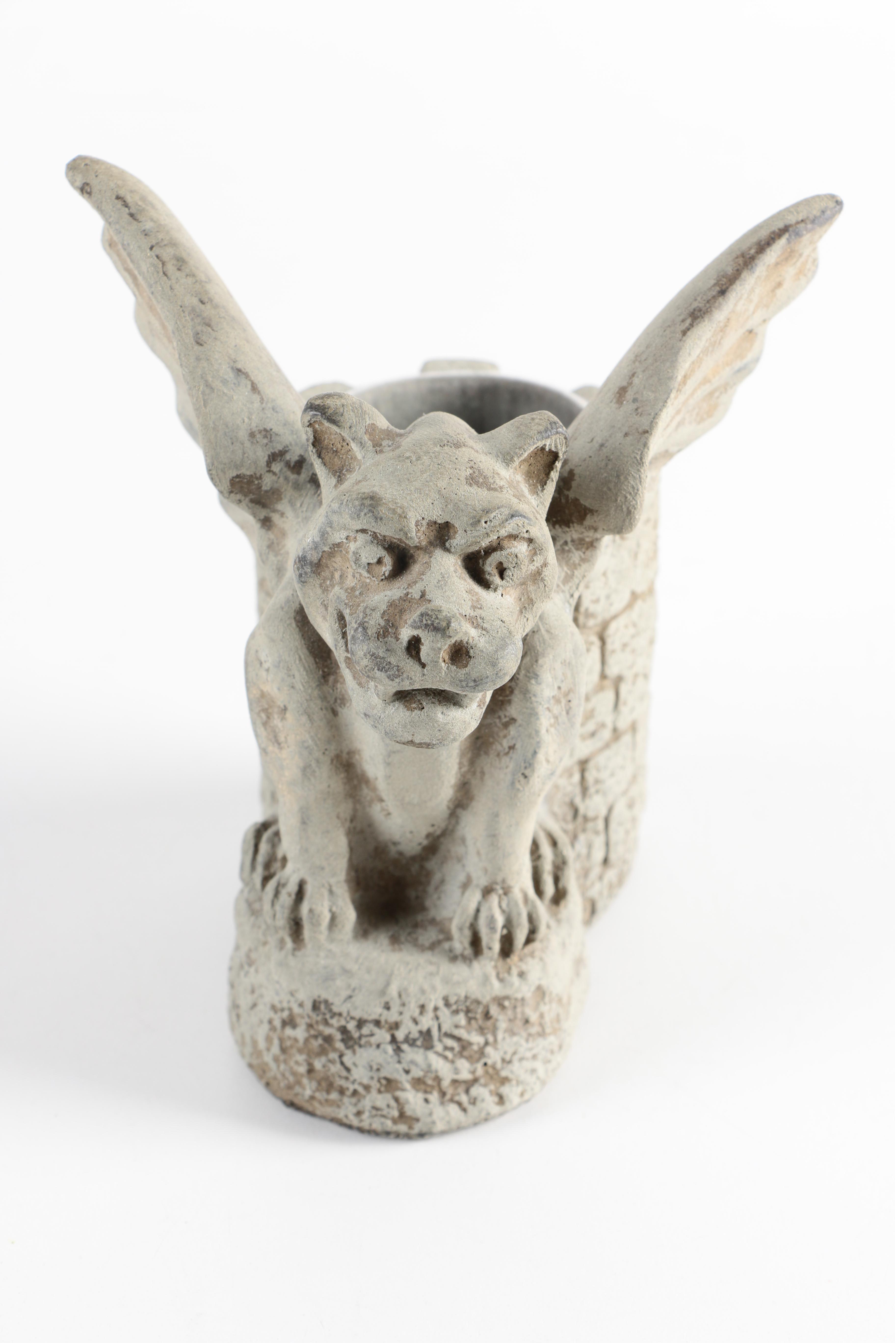 Resin Bookends of Heraldry Lions and a Gargoyle Candle Holder